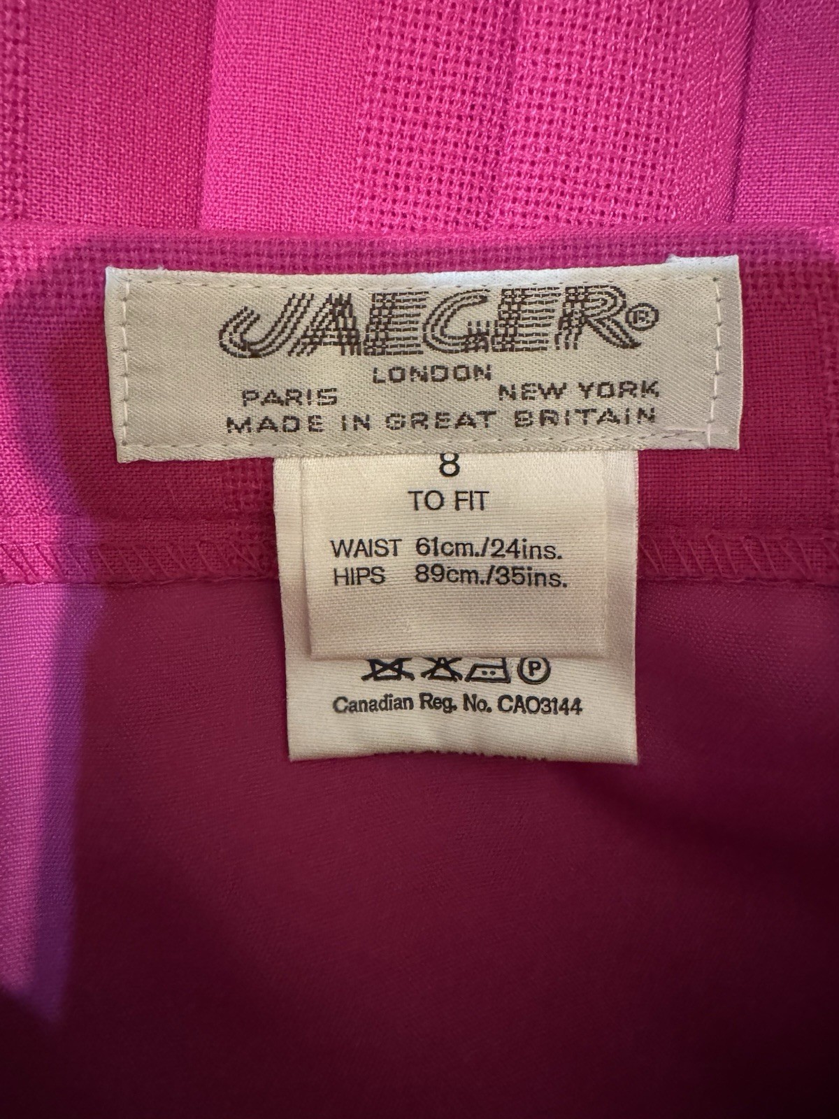 Retro Y2K Jaeger Fuchsia Wool Blend Pleated Midi Skirt, Size 24″ Waist XS Mint