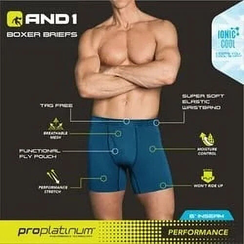 Choose Size 6-Pairs And1 ProPlatinum Underwear Reg Leg 6″ Boxer Briefs Athletic