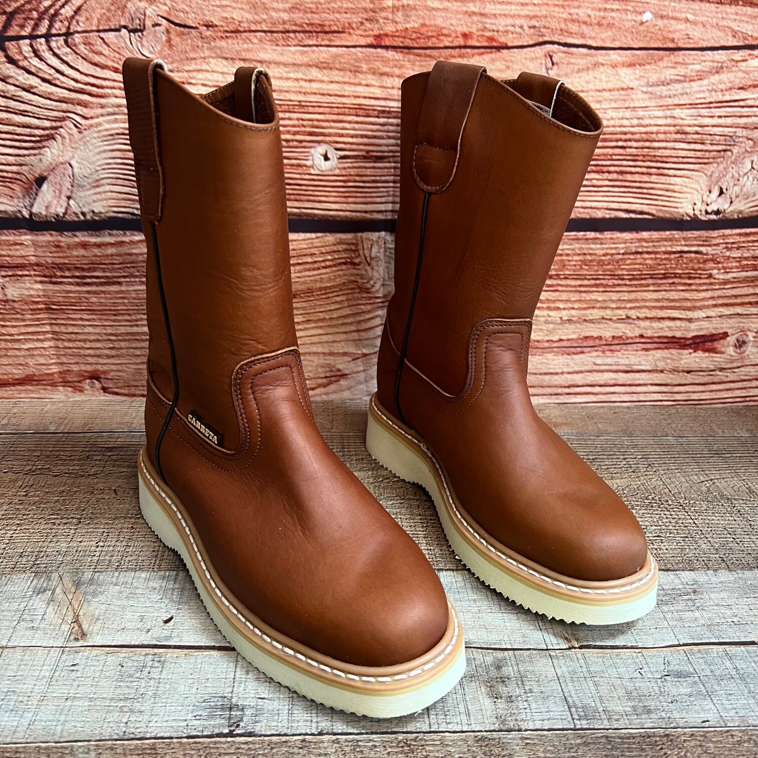 Womens Pull-up Leather Mid Calf Leather Work Boots Bota de Trabajo de Mujer Piel