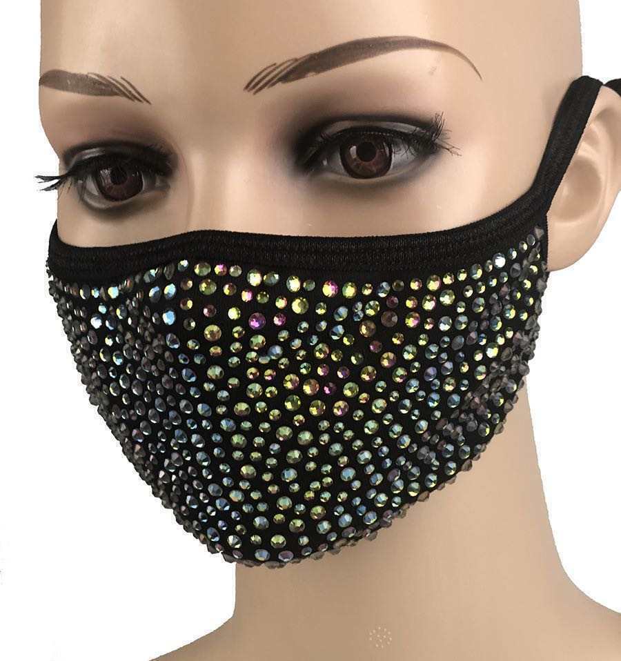Rhinestone Bling Crystal Face Mask Reusable Washable With Filter Pocket