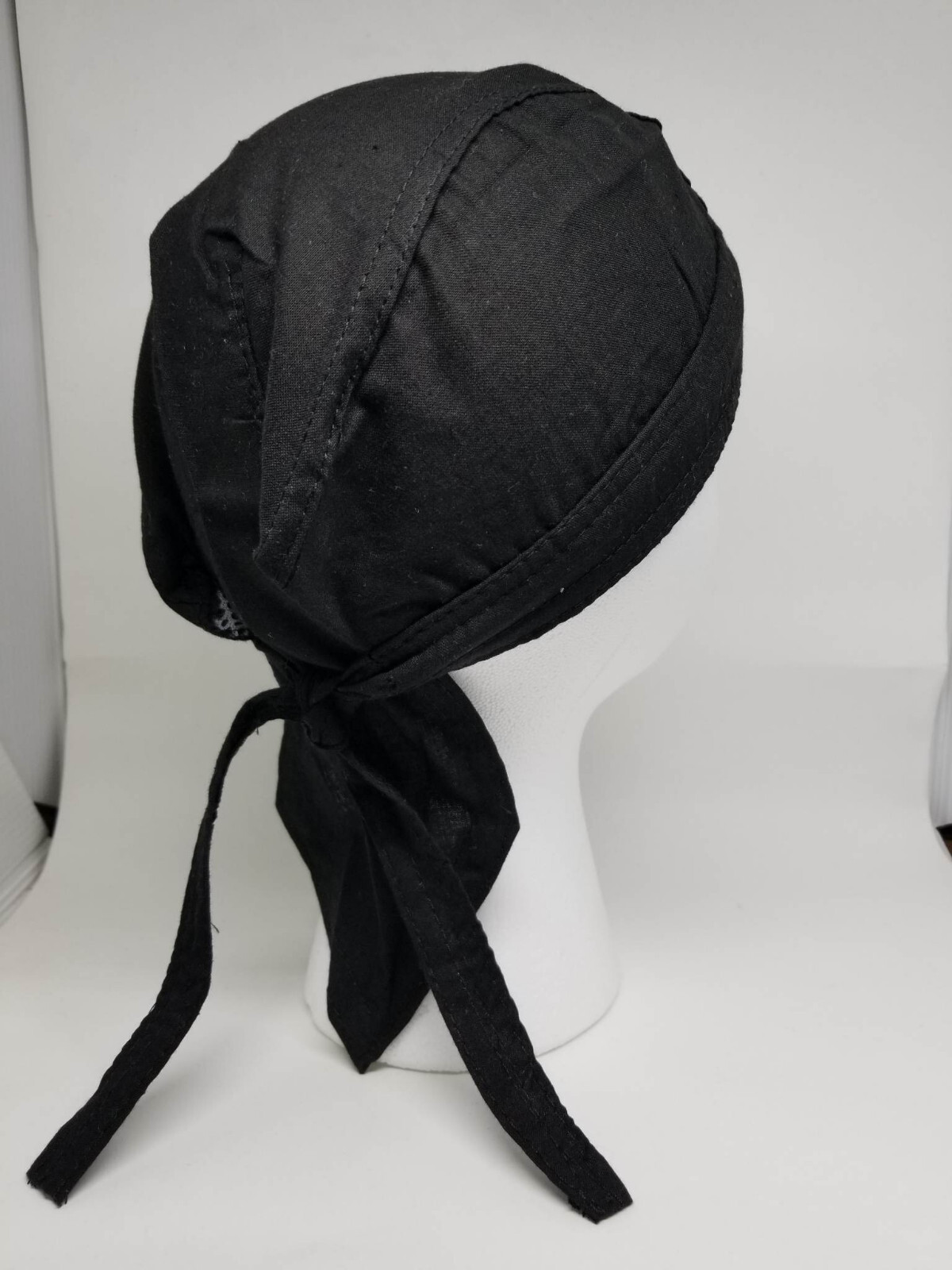 Black Bandana Head Wrap Cap w/ Sweatband Dorag Motorcycle Doo Rag Du Dew Cotton
