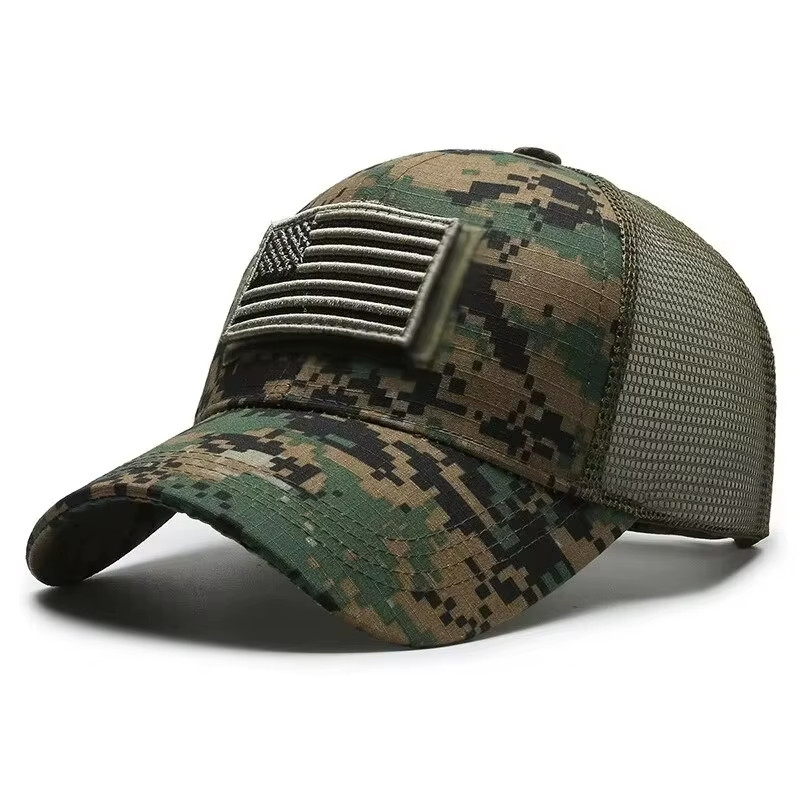 American Flag Camo Embroidered Mesh Baseball Cap Adjustable Outdoor Men Hat