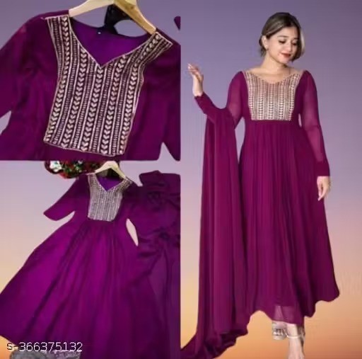 Indian Readymad Embroidered Georgette Anarkali Kurti with Dupatta Women’s Gift