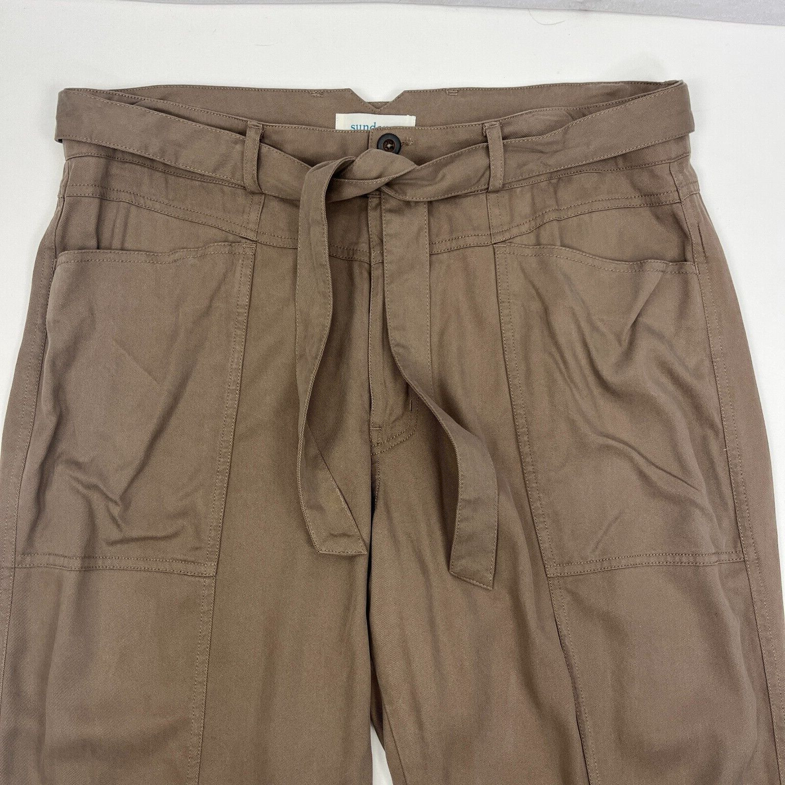 Sundance Fluid Days Pants Lyocell Viscose High Waist Belted Clay Brown Size 14