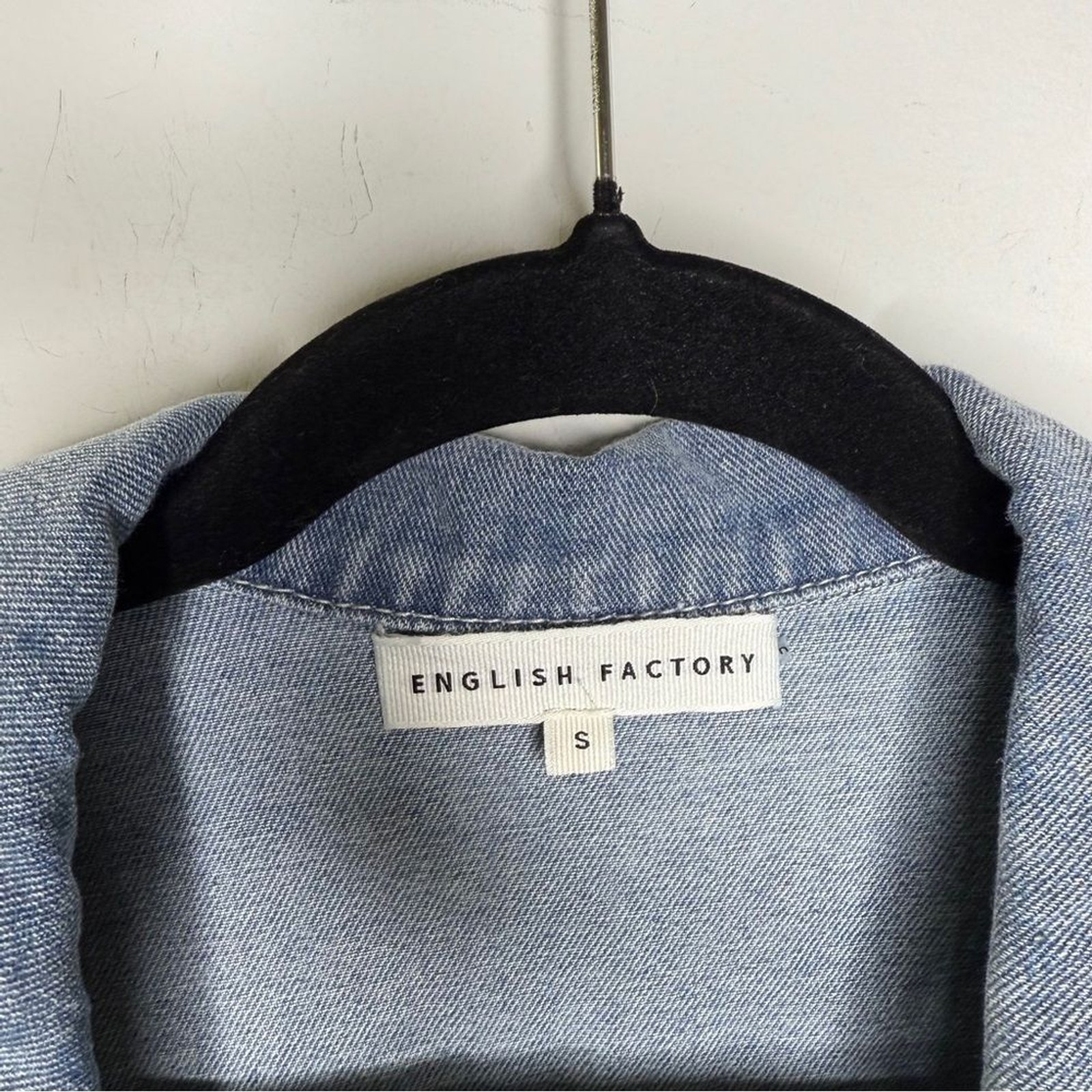 English Factory Peter Pan Collar Balloon Sleeve Denim Top S