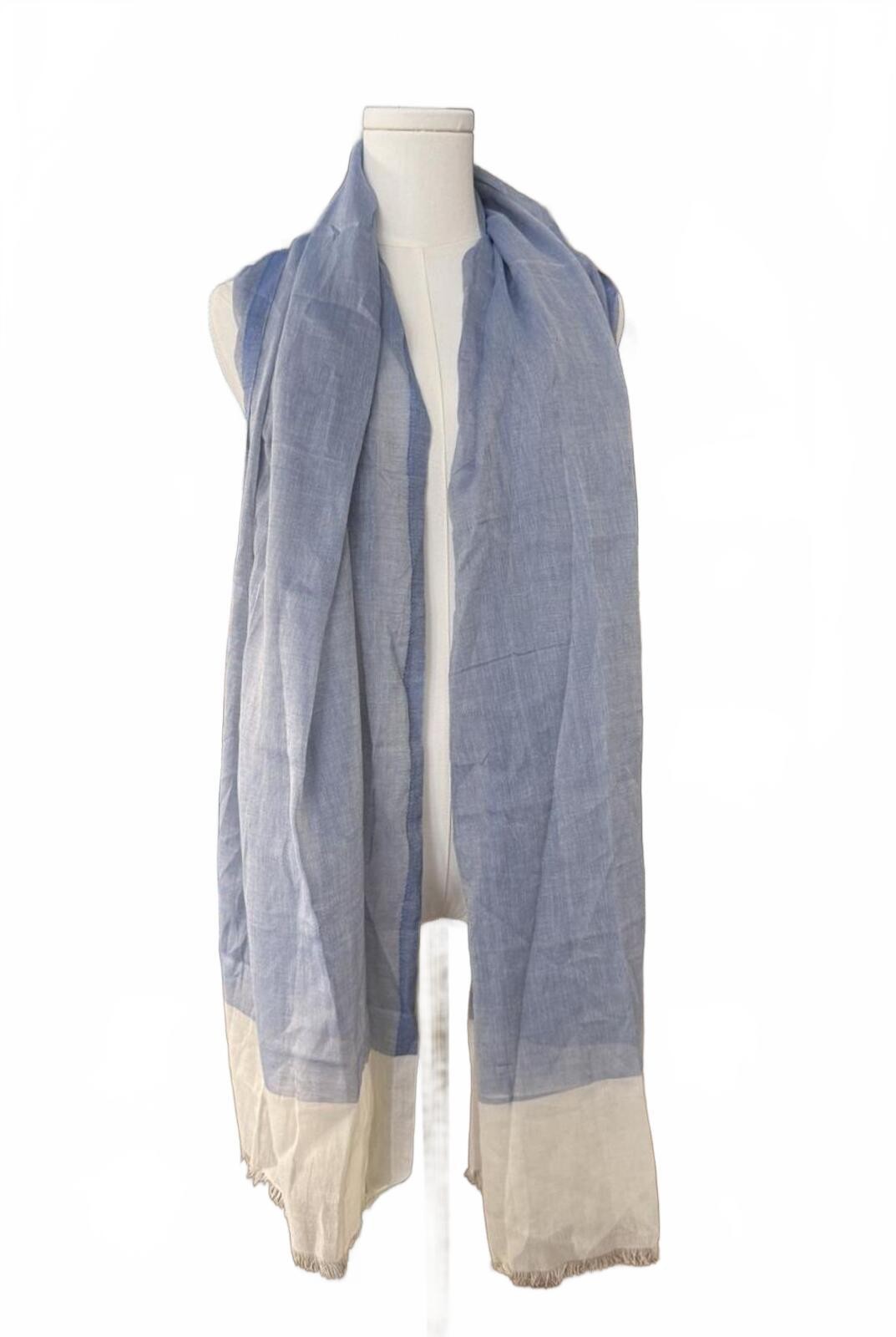 Lightweight Cotton Blue and Cream Shawl Scarf Wrap Made in Italy