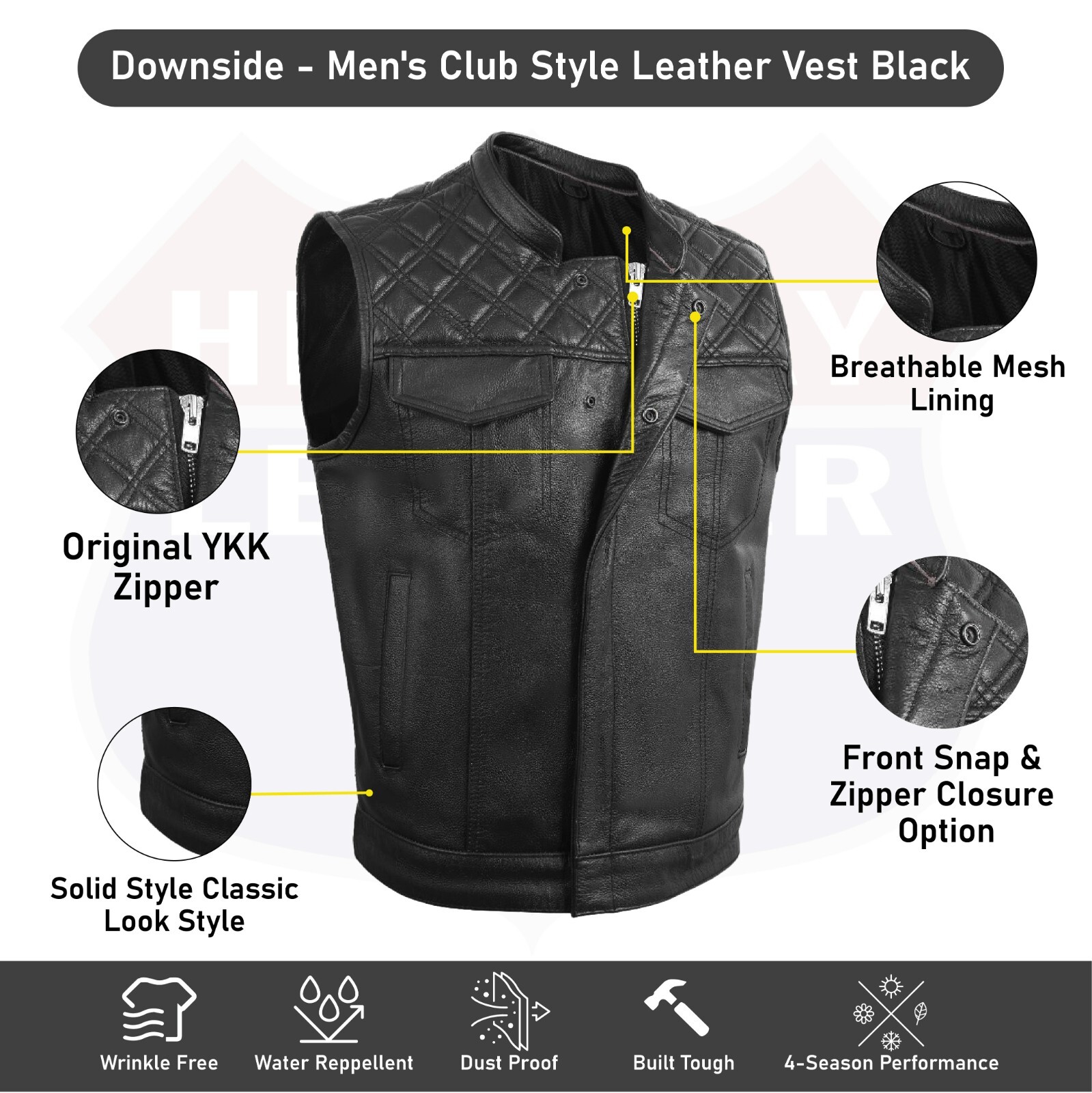 MEN BLACK CROSS STITCH VEST BUFFALO LEATHER HL11693SPT