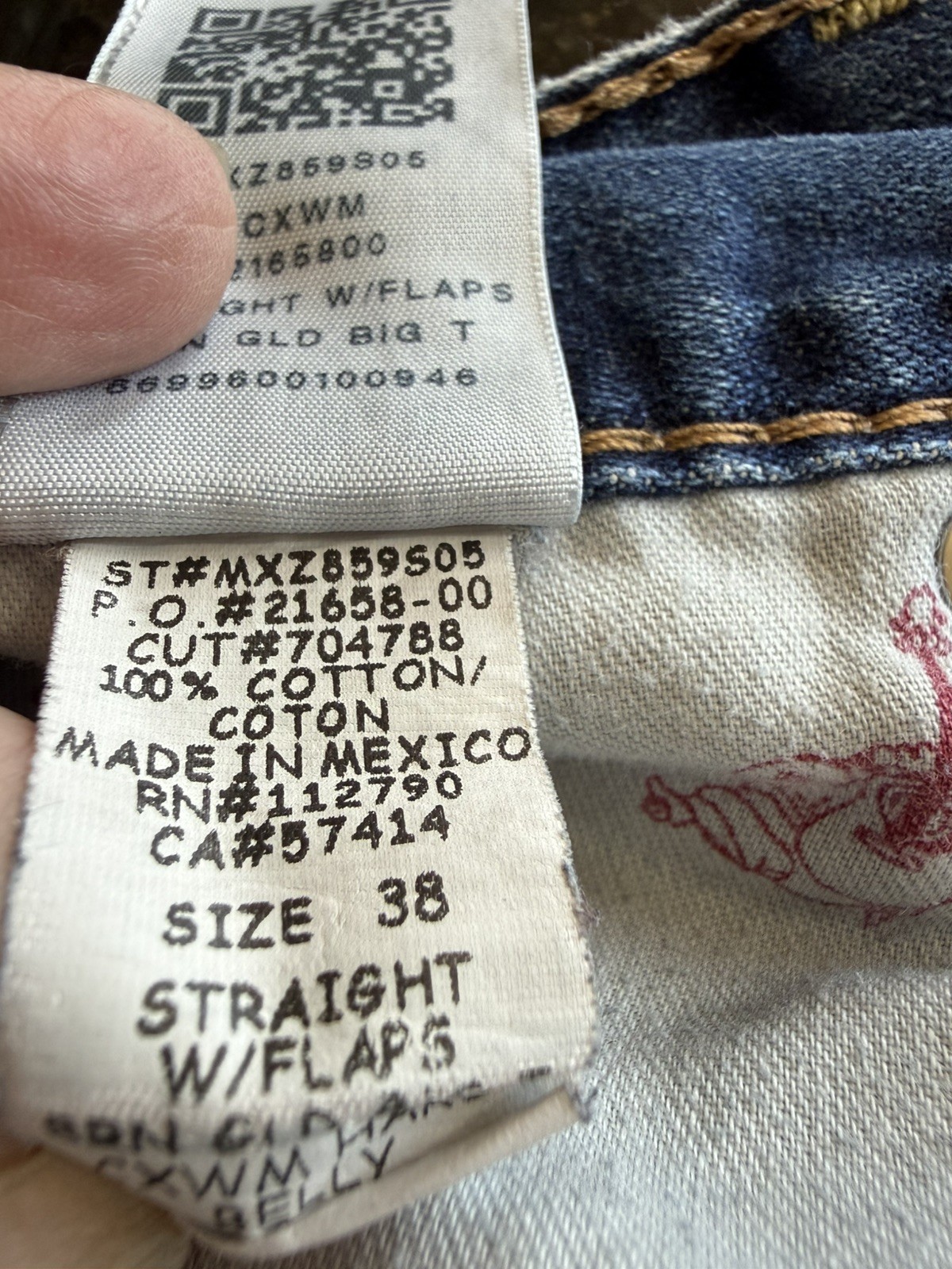 True Religion Rare Stone Wash Acid Jeans Relaxed Straight Flap Blue 38×31