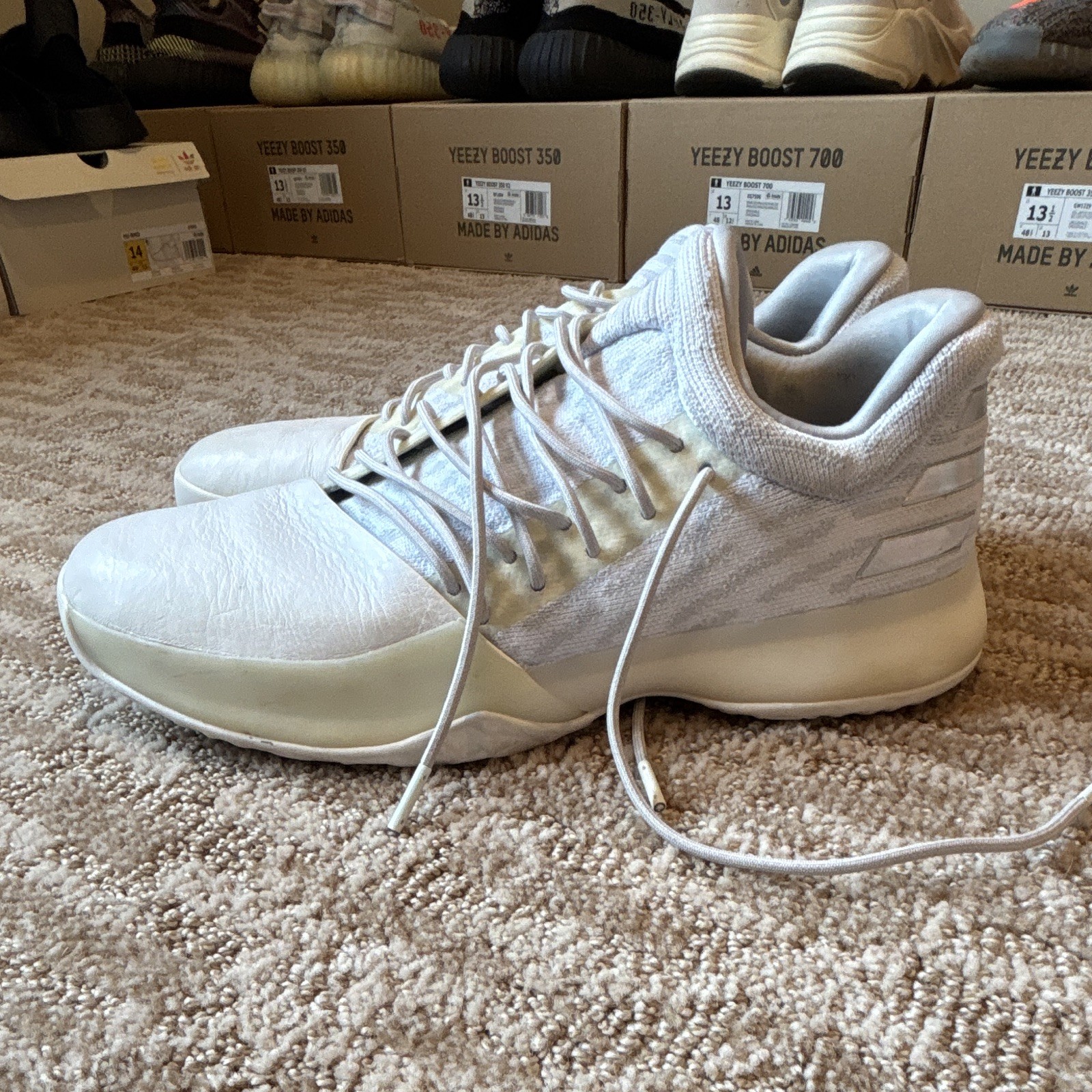 adidas Harden Vol. 1 White Men Mid Top Lace Up Athletic Sneakers