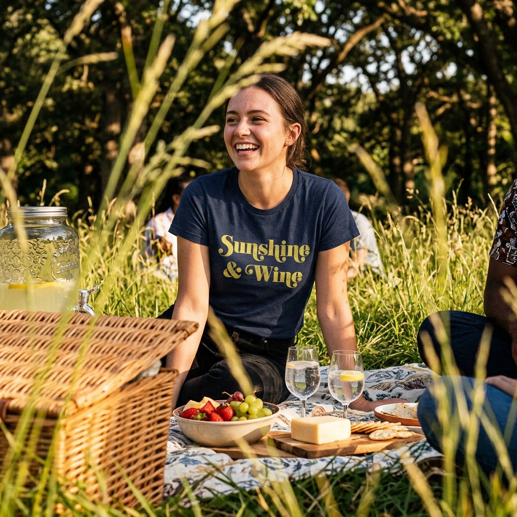 Womens Sunshine and Wine T Shirt Funny Summertime Drinking Vino Graphic Tee