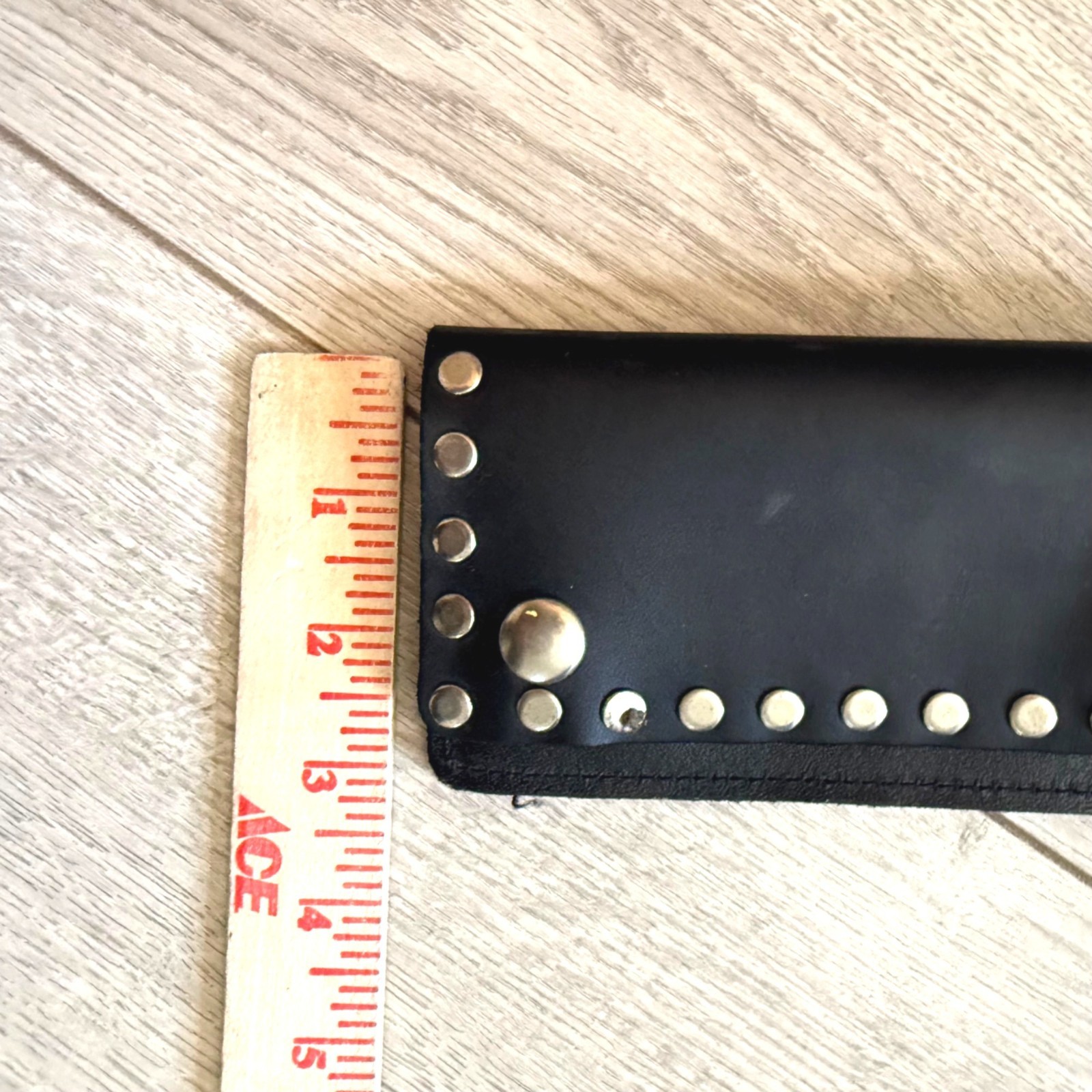 Men’s Leather Wallet Black Rivet Studded Chain Tri-fold Motorcycle Biker Edgy