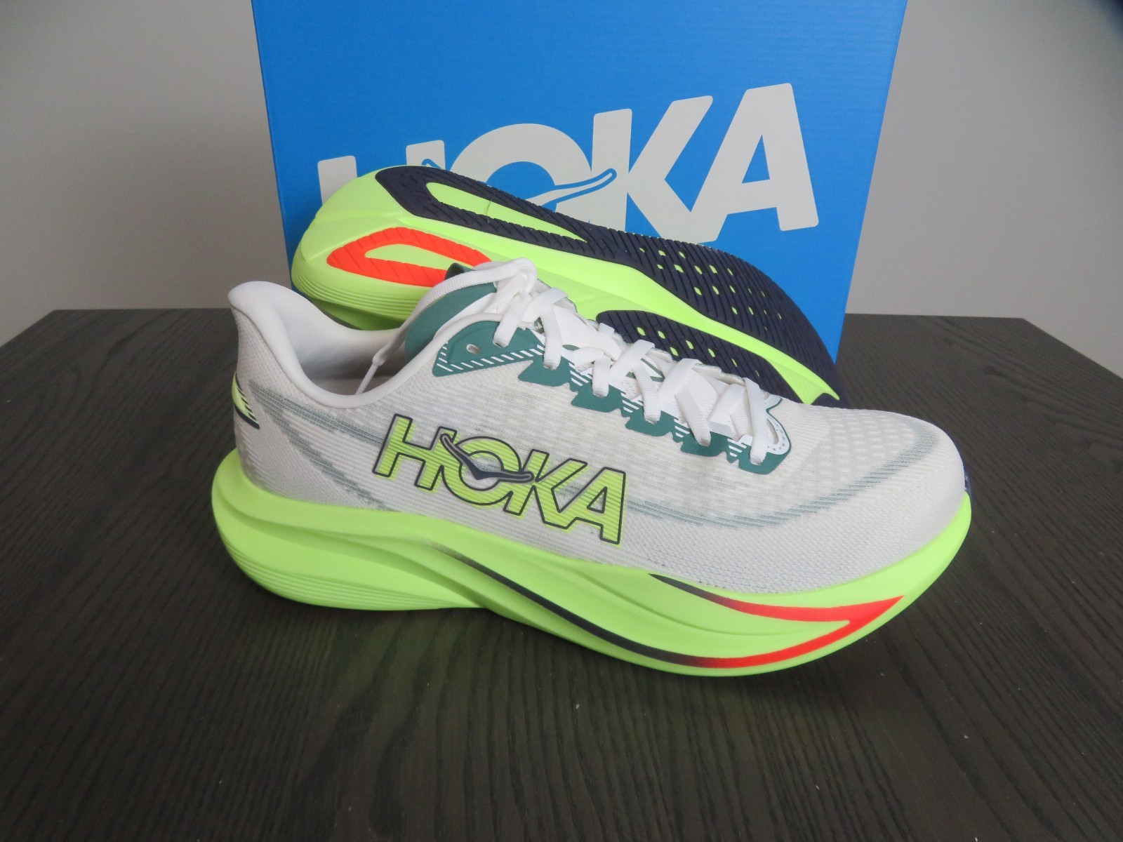 Hoka One One Mach 7 Mens 12 Shoes 1171904 FYZ Gray Green Running Gym Sneaker