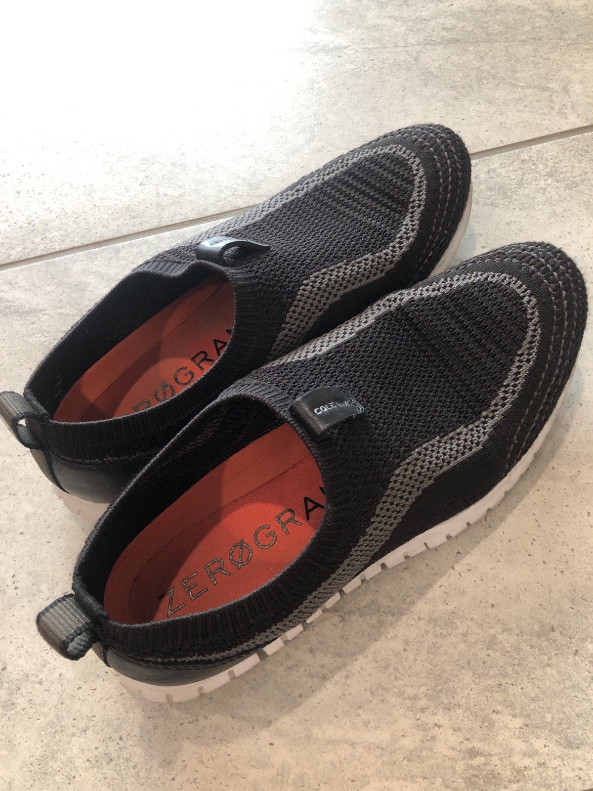 Cole Haan Slip-On Knit Sneakers – Black with Gray and Orange