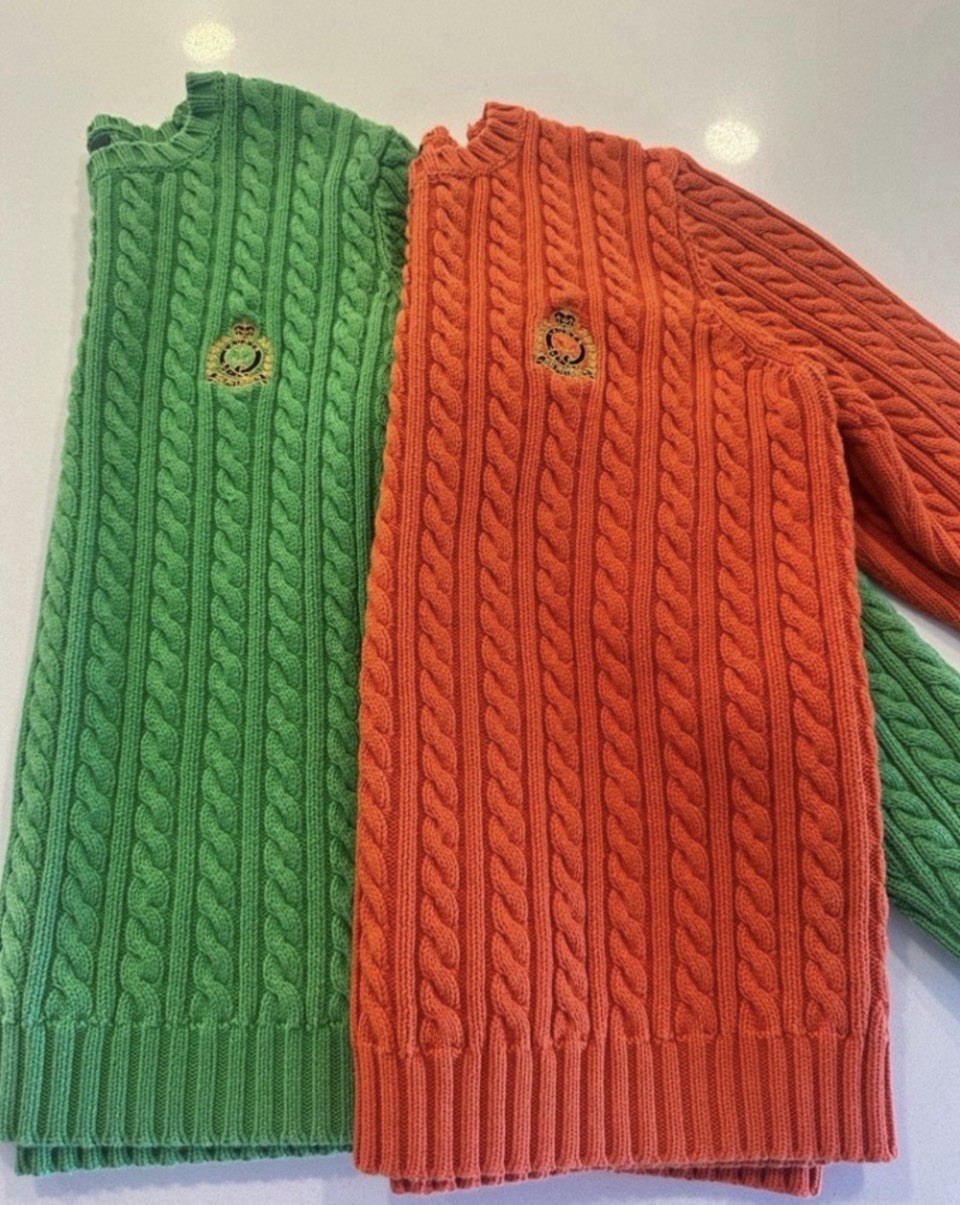 Lauren Ralph Lauren Green Cable-Knit Crew Neck Pullover Cotton Raglan S