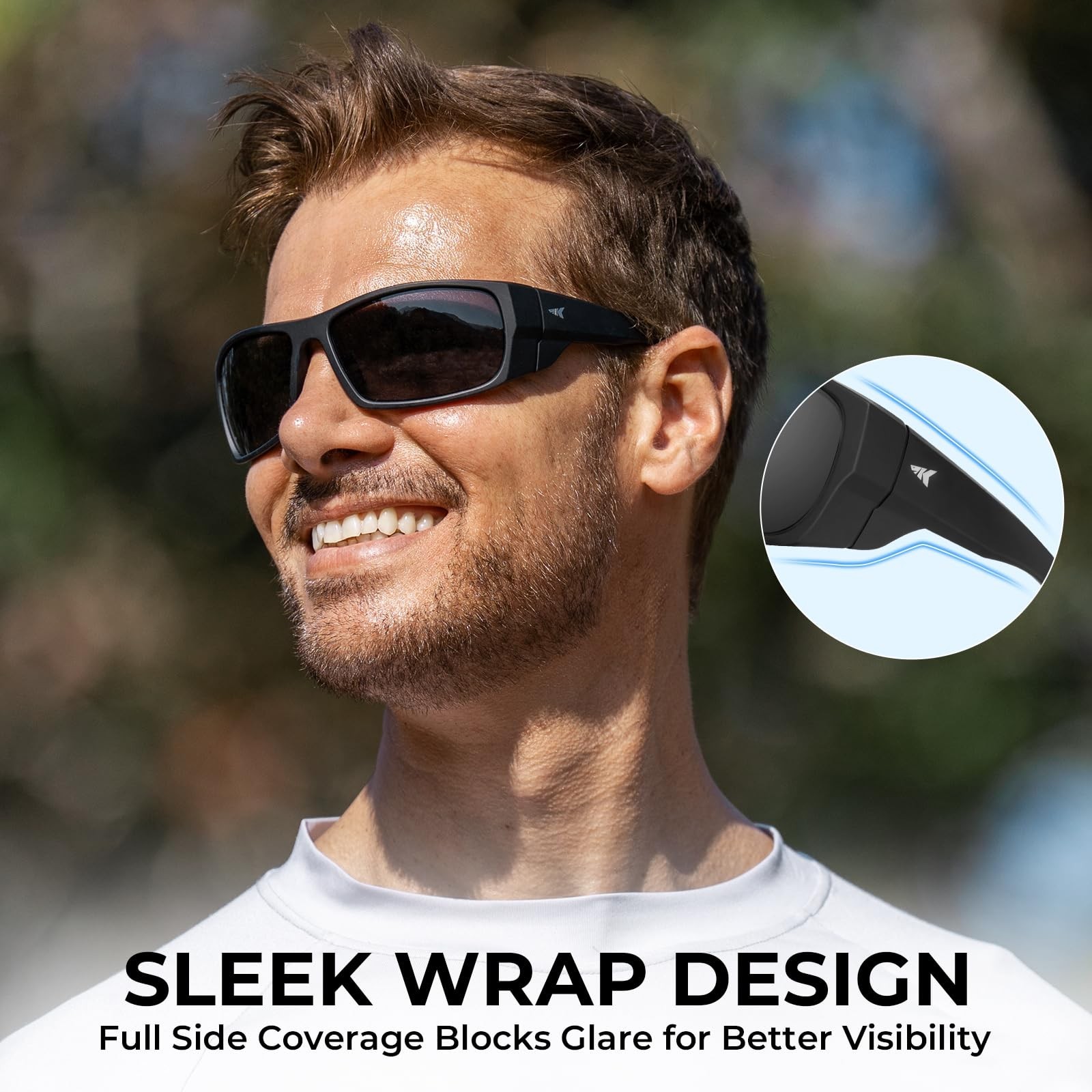 Polarized Sport Fishing Sunglasses, UV 400 Protection, Wrap Design, PuriVex Lens