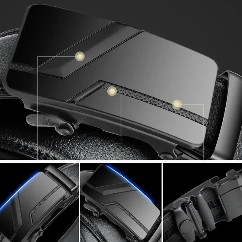 Genuine Leather Mens Ratchet Belt Belts For Men Adjustable Automatic Buckle