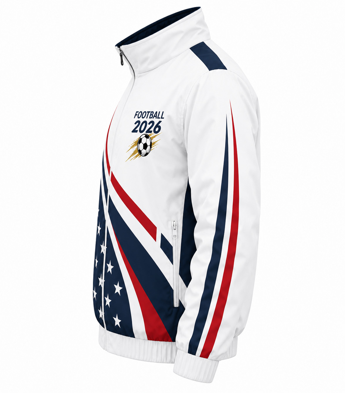 Men’s Biker Moto Football 2026 World Soccer Mega Event White Nylon Track Jacket