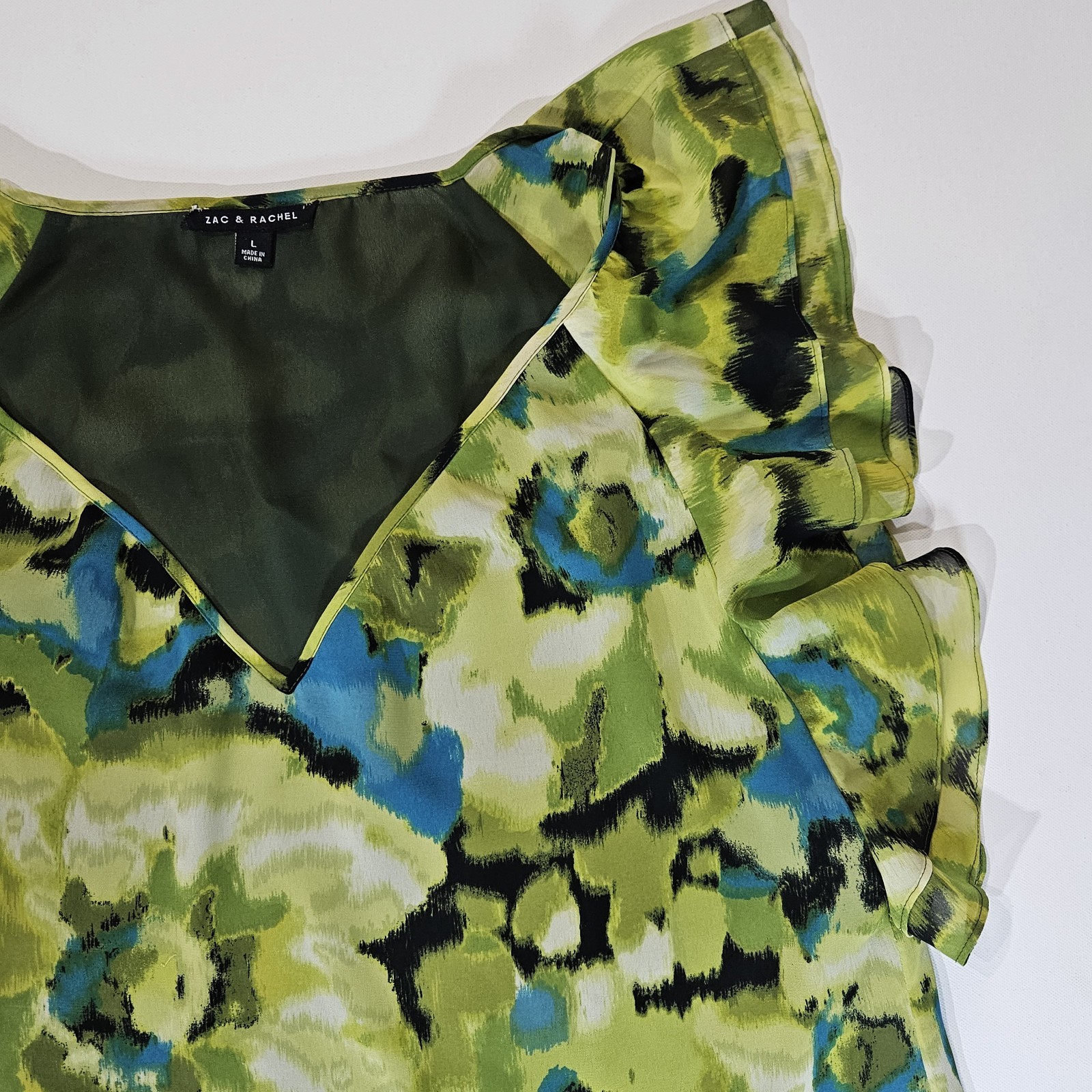 Zac & Rachel Blouse Womens Large Green Blue Floral Lightweight Cottagecore