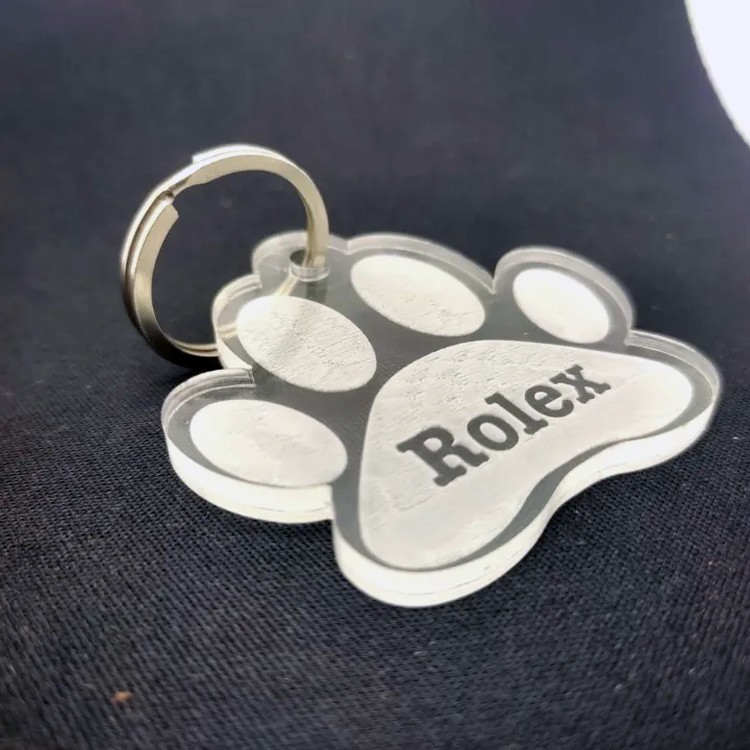 Personalized Pet ID Tag Custom Acrylic Dog Cat Name Plate Paw Print Keychain Gif