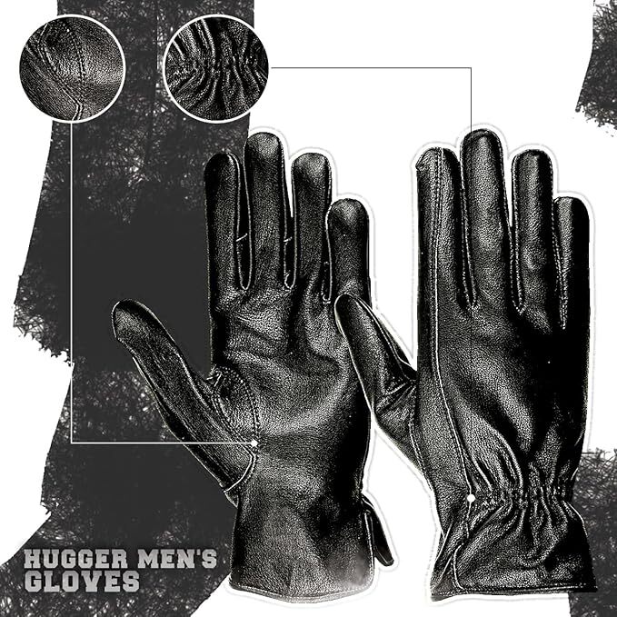 Hugger Men’s Deerskin Water Resistant Leather Gloves Driving Motorcycle Riding
