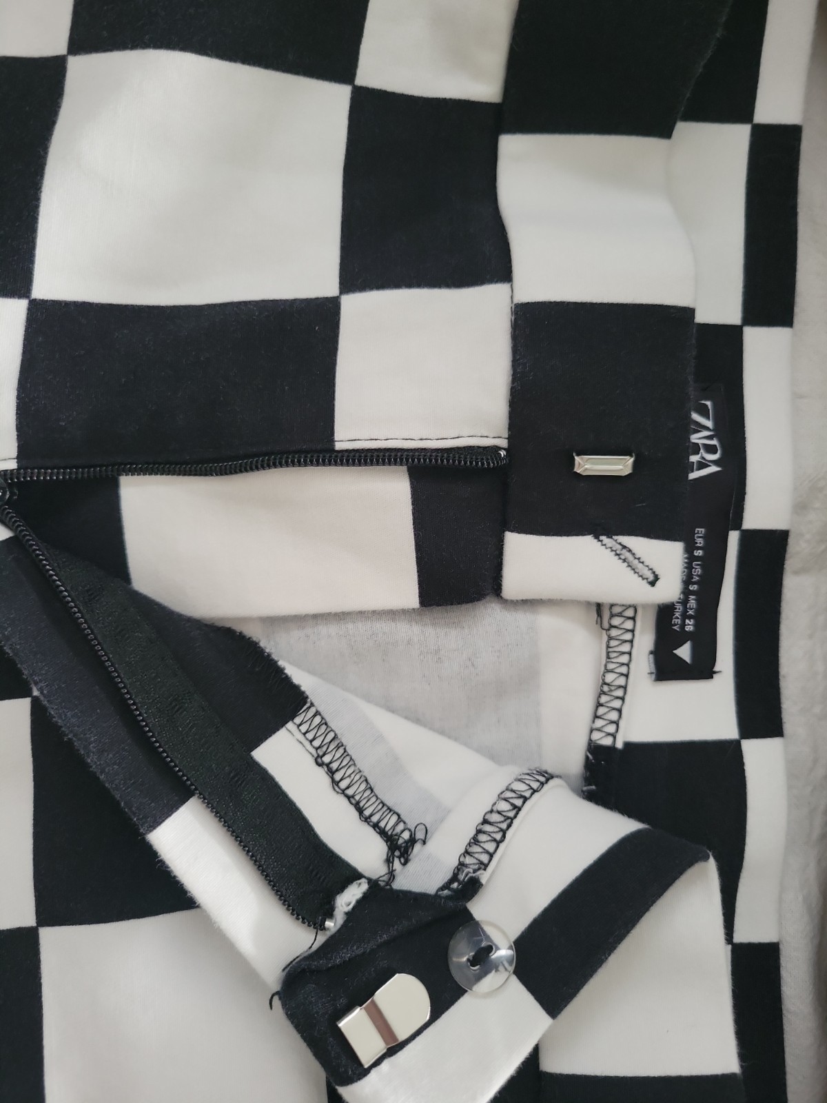 NEW Zara Checkered Pants Black White Large Block Ankle Cropped Straight Leg 5