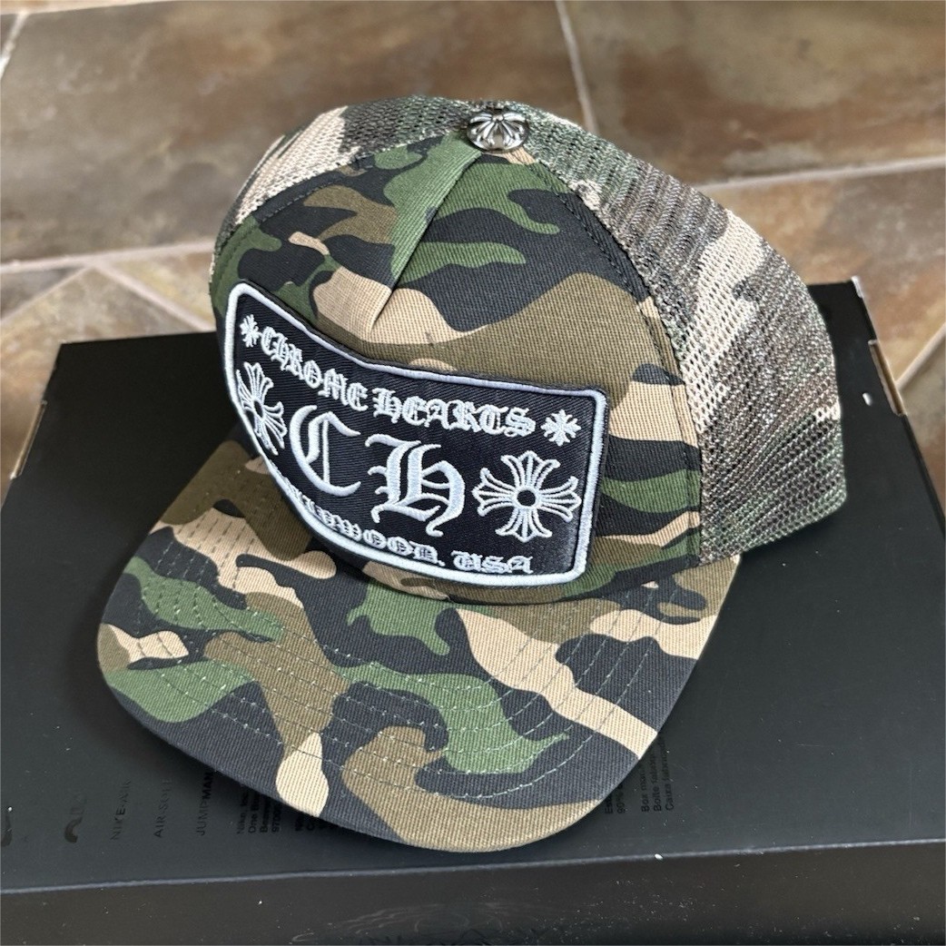 Camo Trucker Hat Mesh Back Cross Patch Adjustable, One Size