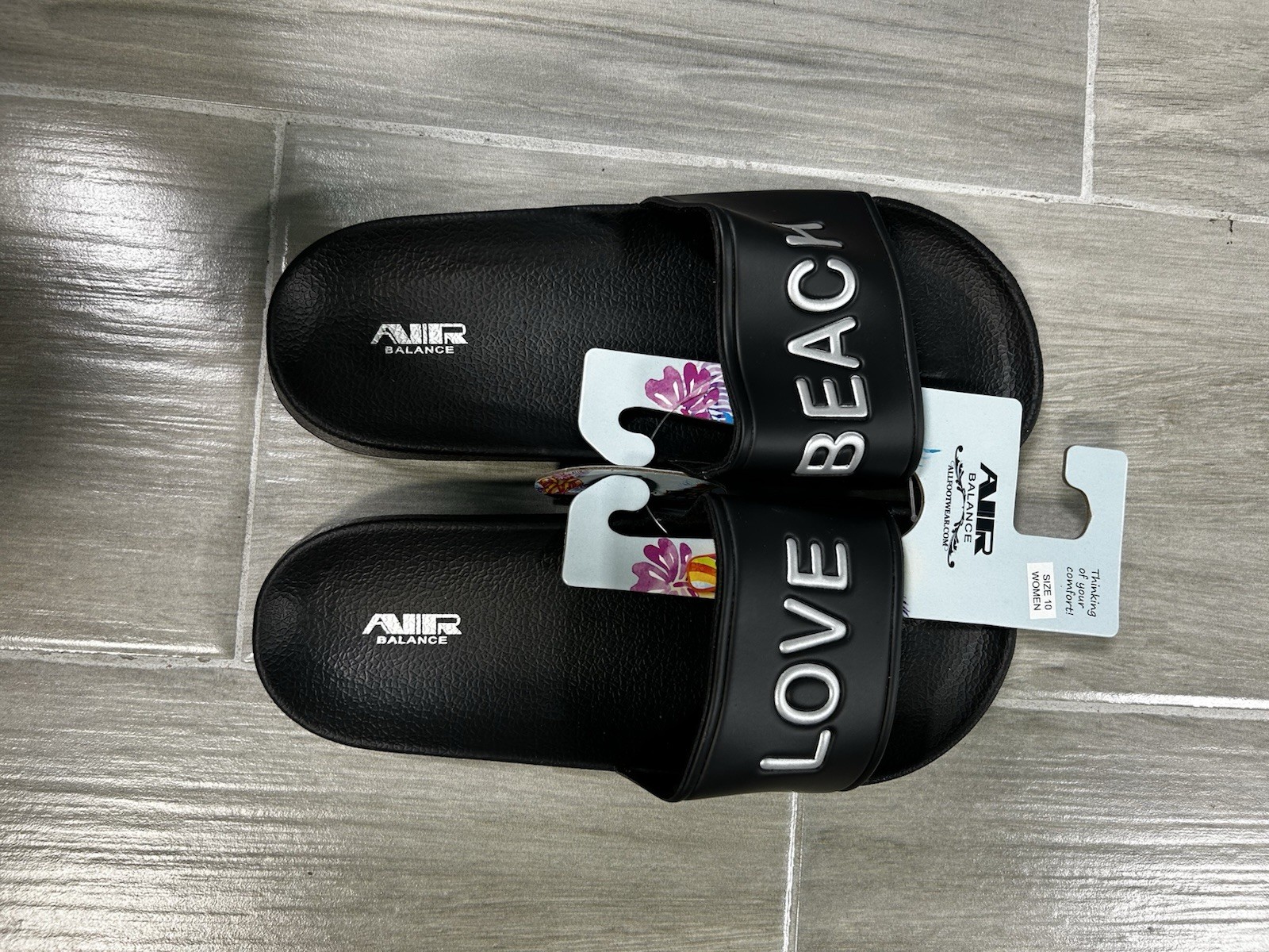 AIR BALANCE Women’s Black Slide Sandals Synthetic Upper Slip-On Logo US 10