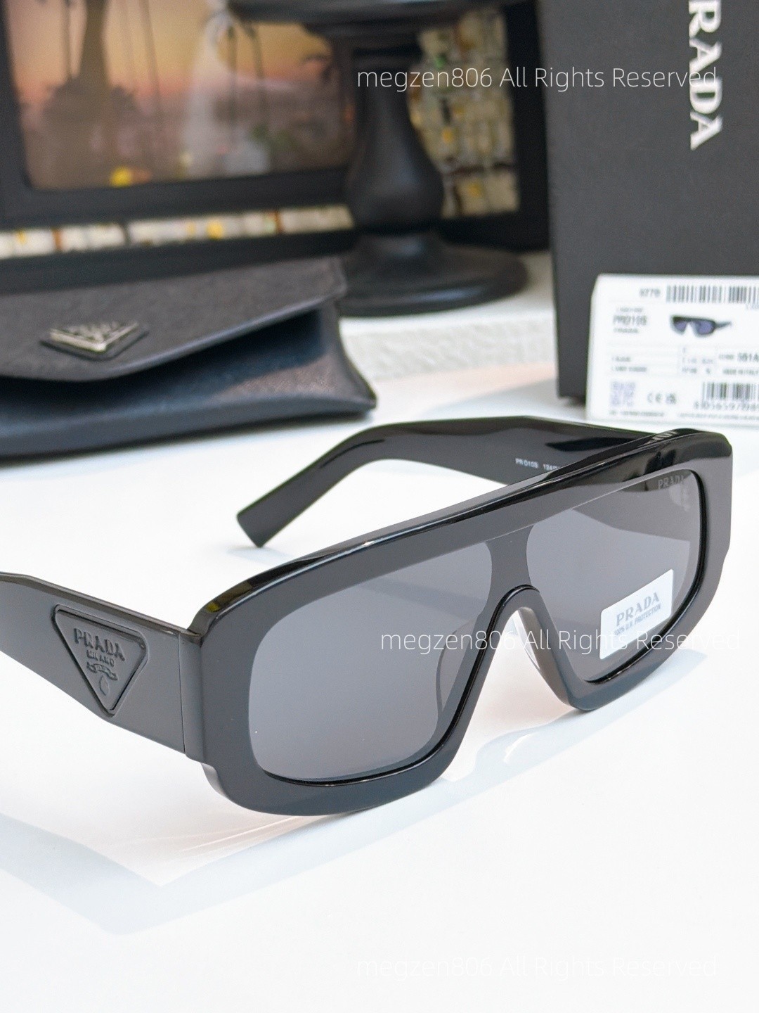 Prada D10S Shield Sunglasses Unisex Women/Men Black Frame / Gray Lenses Shades
