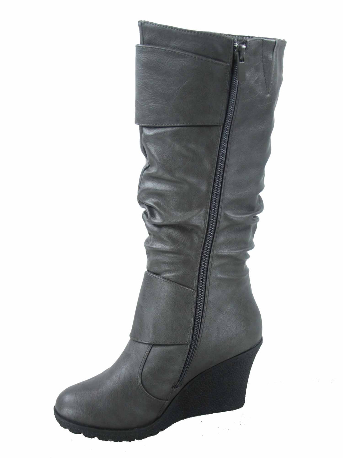 Women’s Cute Round Toe Slouch Buckle Wedge Mid Calf Boot Shoes Size 5 -11 NEW