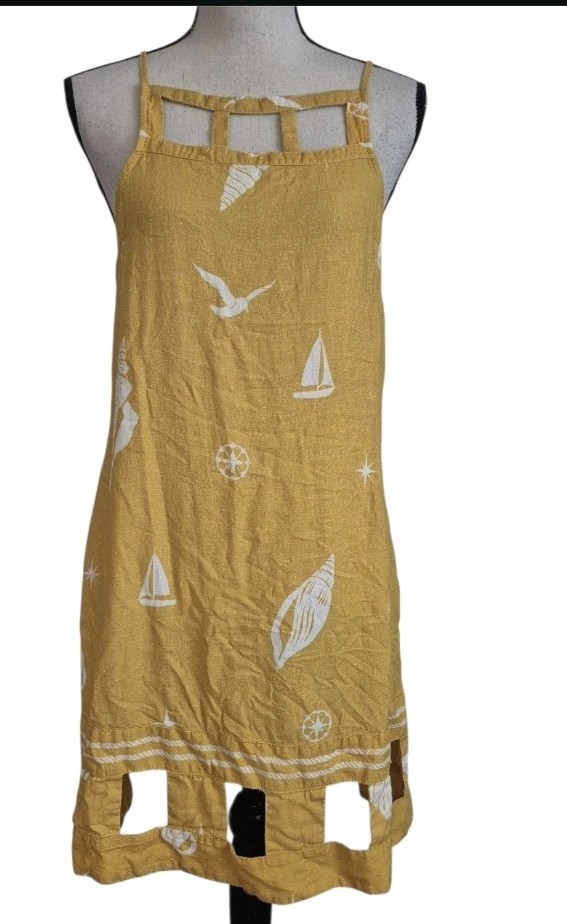 Anthropologie Celandine Cutout Mini Dress Yellow Size Medium Coastal Beach