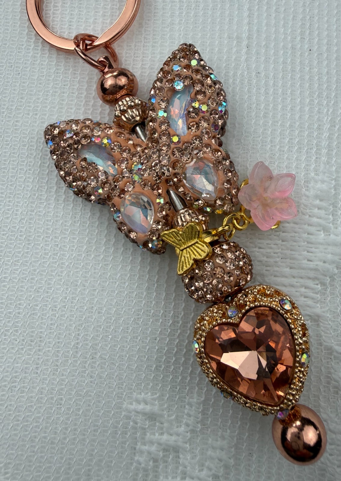 Hand made beaded key chain/Bag charm! Bling. Butterfly. Gifts. Basket filler.