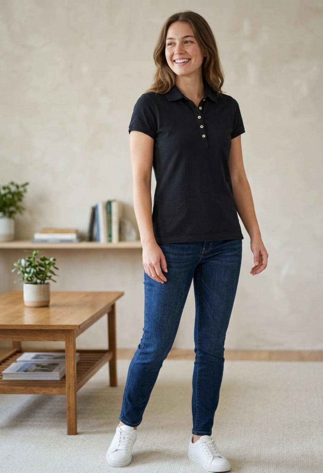 LL Bean Womens Short Sleeve Polo Shirt Black Slightly Fitted Pique Size S