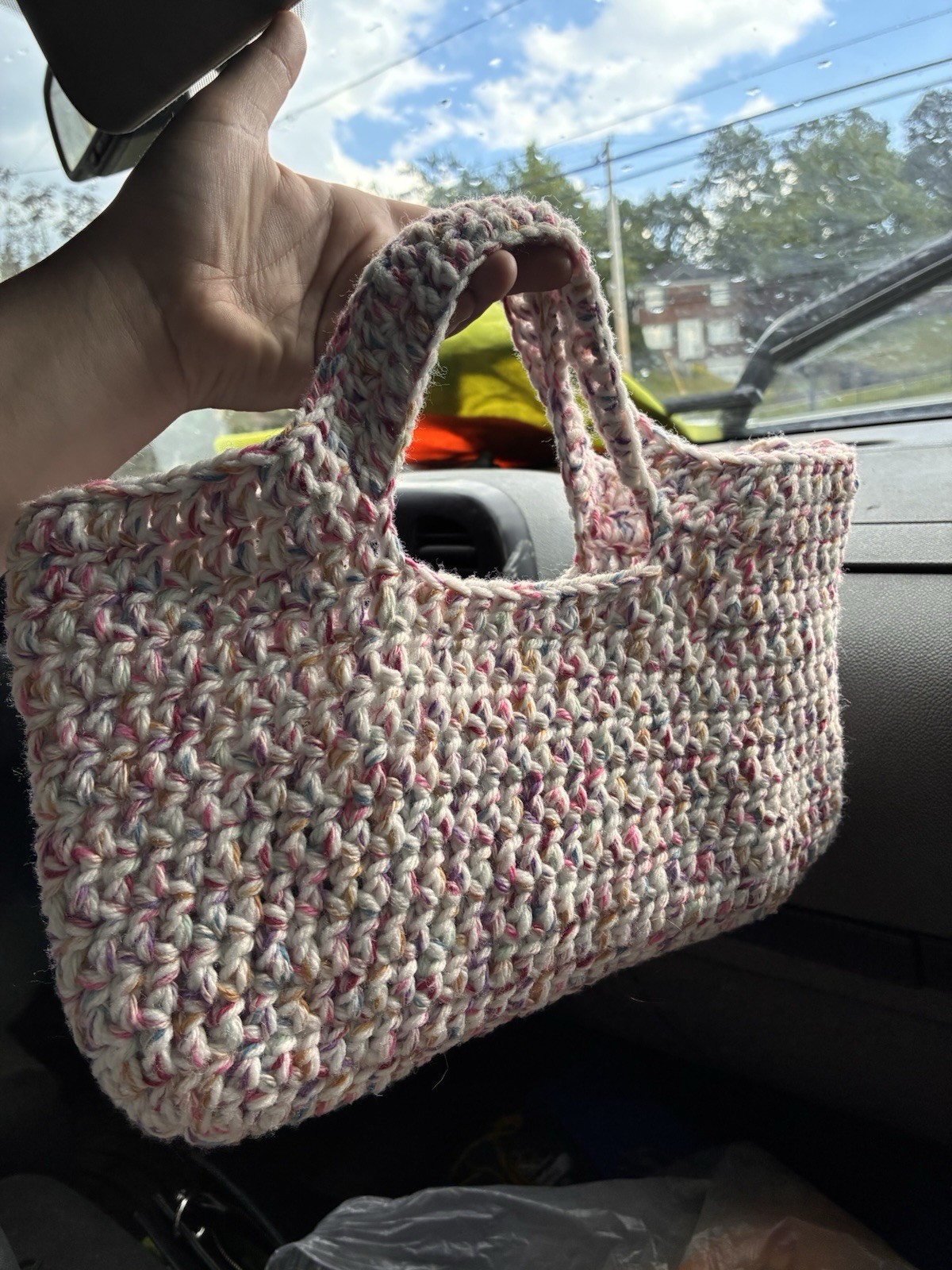 Handmade Crochet Tote Handbag Purse Women’s Top Handle Multicolor (Rainbow)