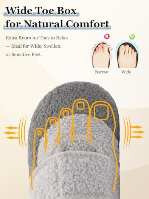 Slippers for Women Men Wide Fit 7-7.5 Wide Women/5-6 Wide Men Dark Light Grey