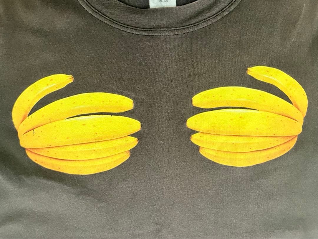 CHLOE Black Banana Print Cotton T Shirt Short Sleeve Crew Neck Size S