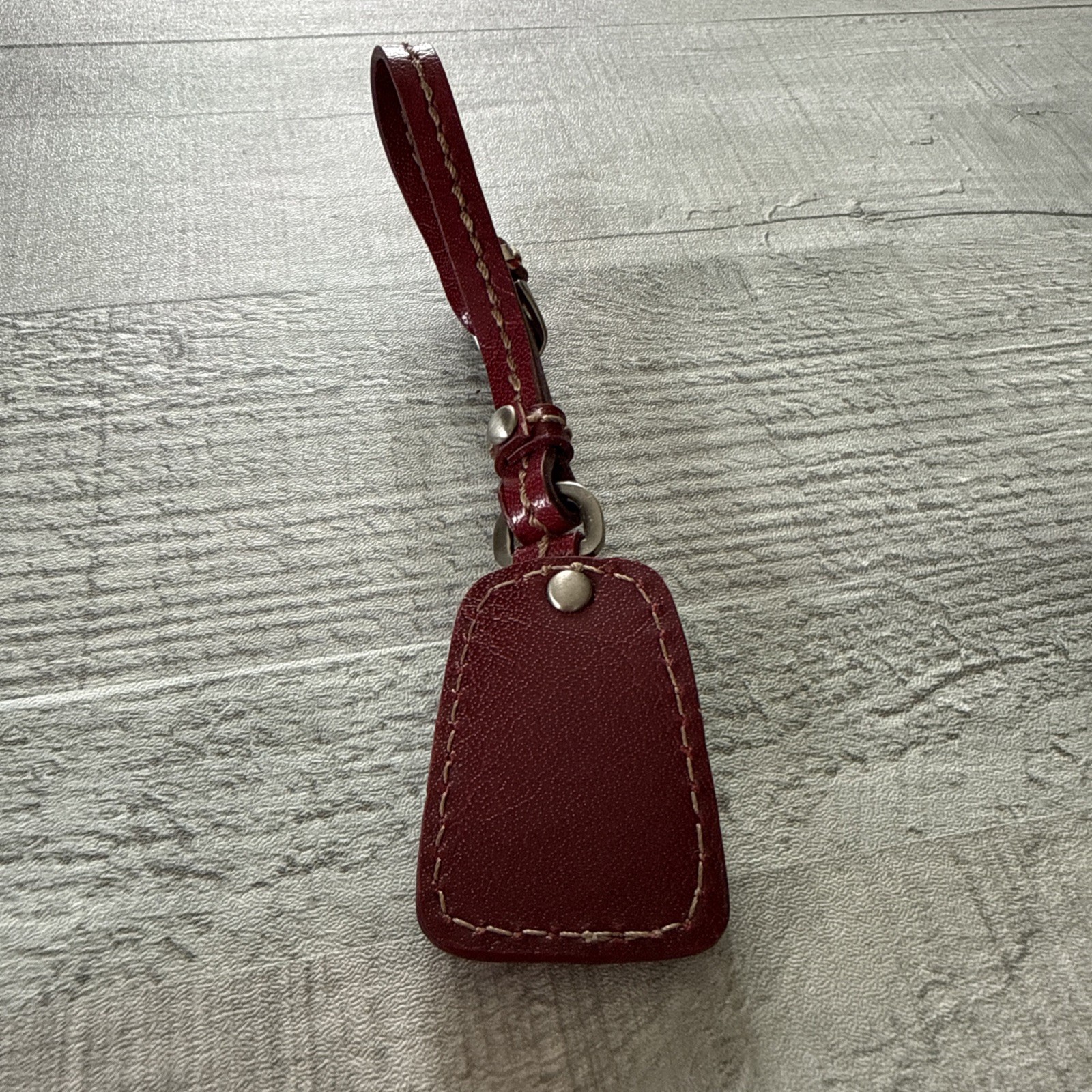 LIZ CLAIBORNE Vintage Red Leather Strap Buckle Fob Bag Charm Keychain Hang Tag