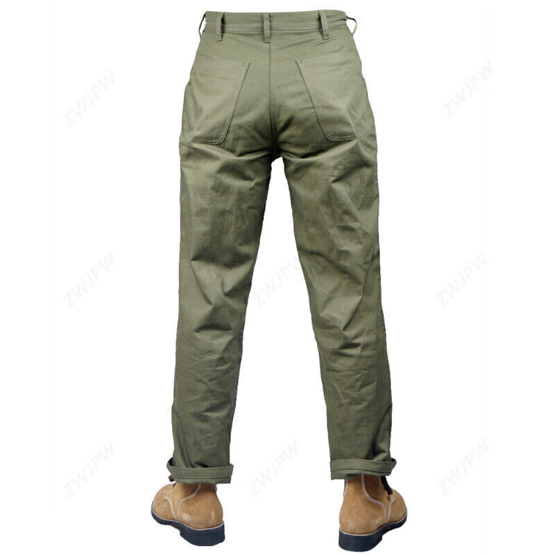 Replica WWII WW2 USMC MARINES HBT Green Pants Vintage Army Field Men’s Trousers