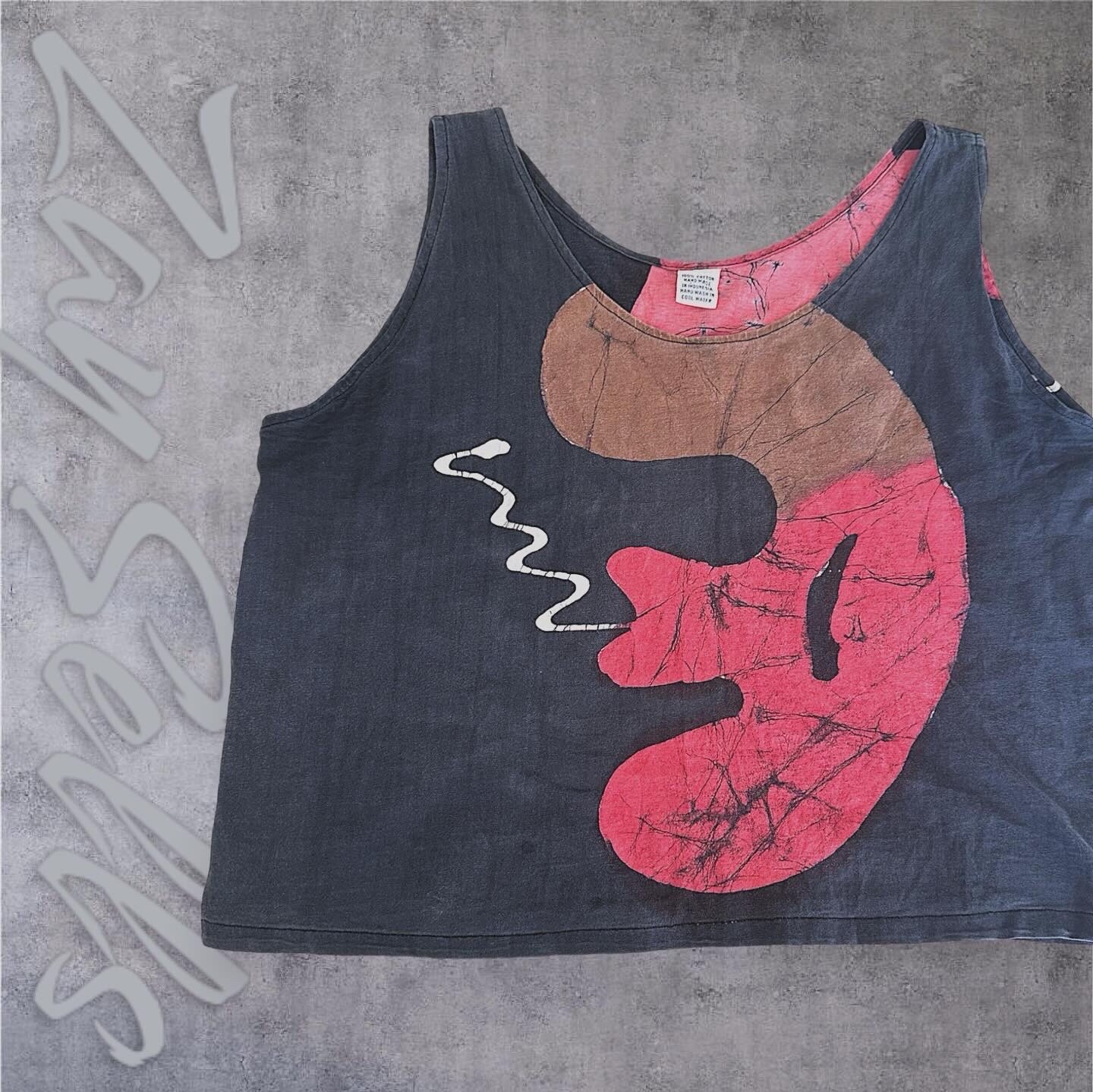Women’s size M Handmade Indonesian Tank Soft 100% Cotton Abstract Red Black