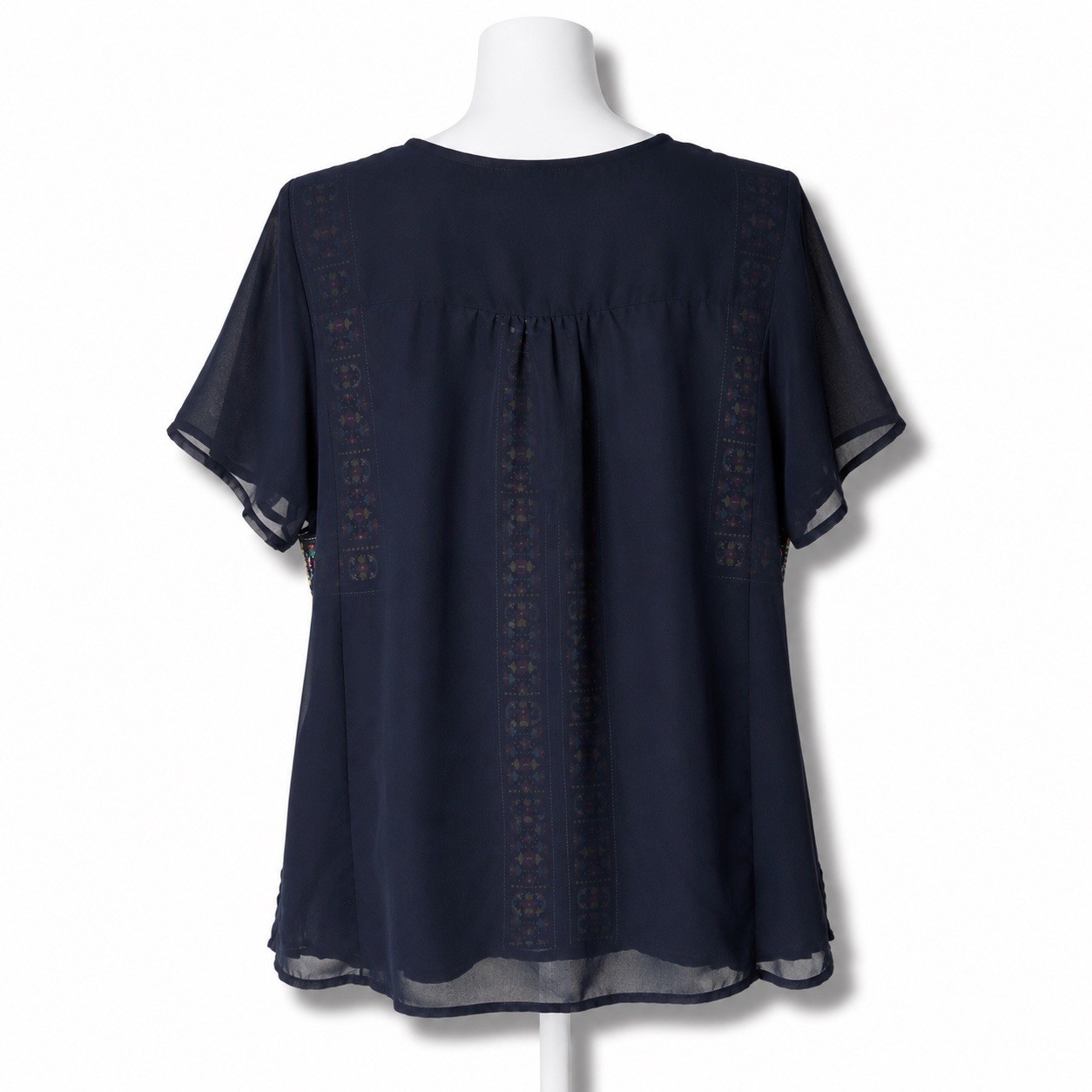 VTG American Eagle Outfitters Sheer Navy Colorful Embroidered Boho Blouse Large