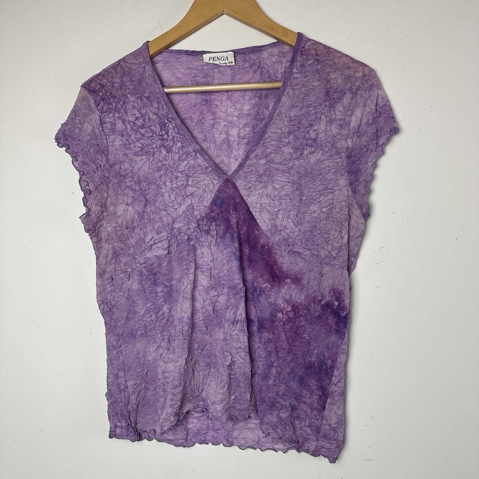 Vtg Y2K Babydoll Top Purple Crinkle Mesh Stretch Whimsigoth Fairy Grunge 90s 1X