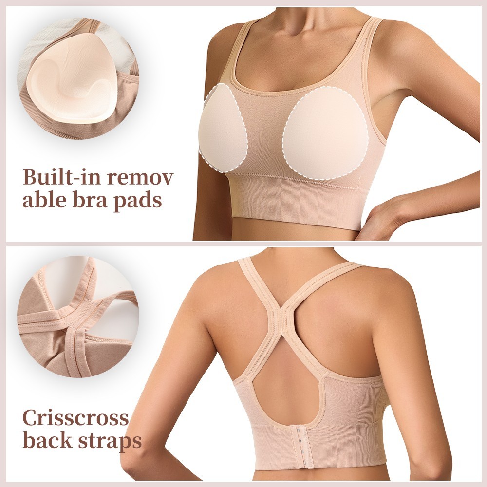 Seamless Racerback Sports Bra Women High Support Wireless Workout Multicolor