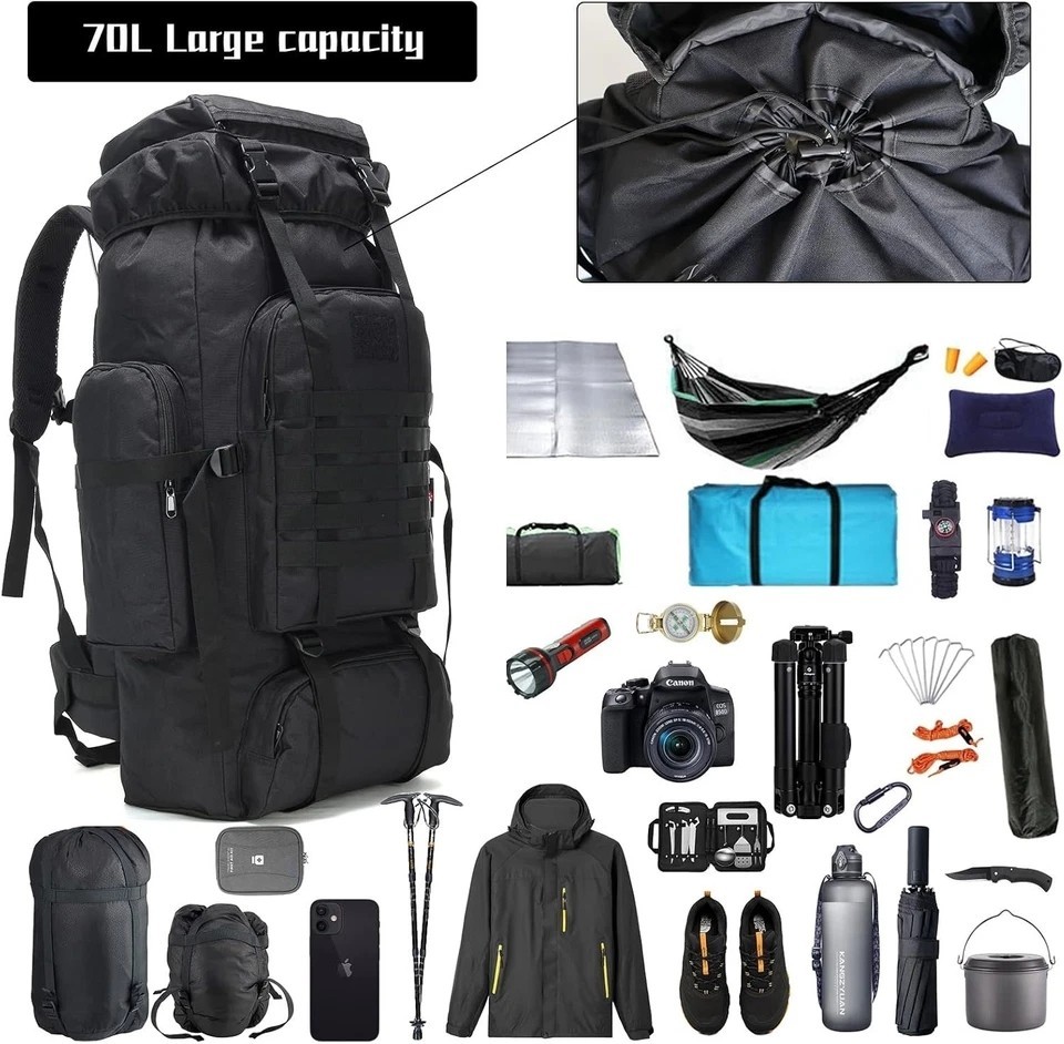 100L Large Tactical Military Backpack Waterproof Rucksack Hiking Laptop Backpack