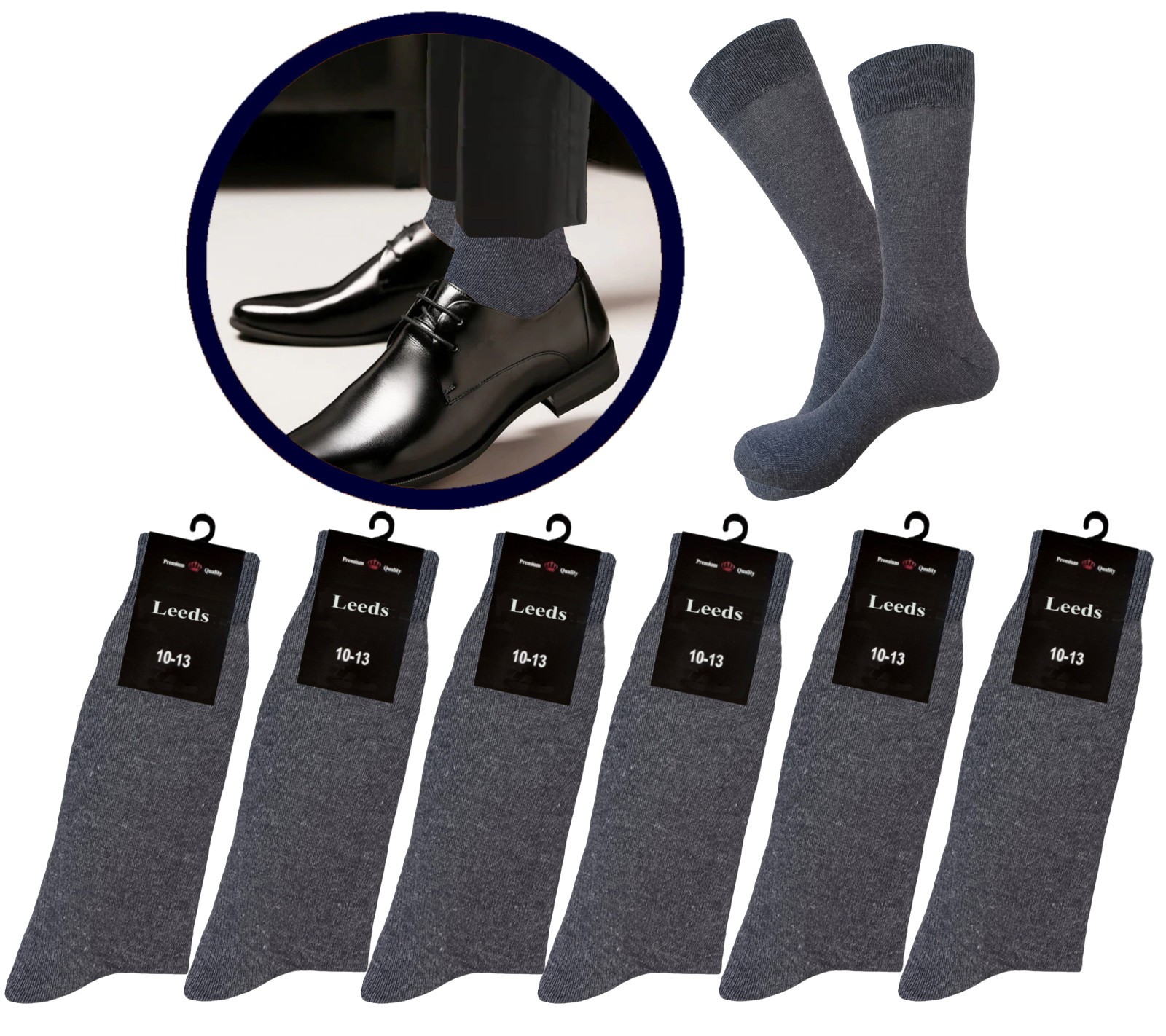 Solid Colors NATURAL COTTON Dress Socks 10-13 GRAY BLACK Formal Socks