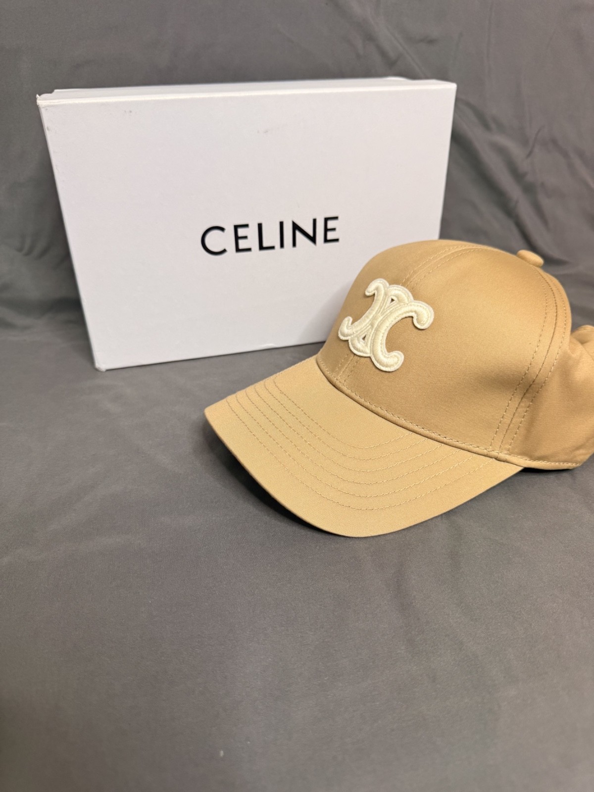 CELINE Paris Triomphe Adjustable Baseball Cap Tan/Beige Size Medium Unisex