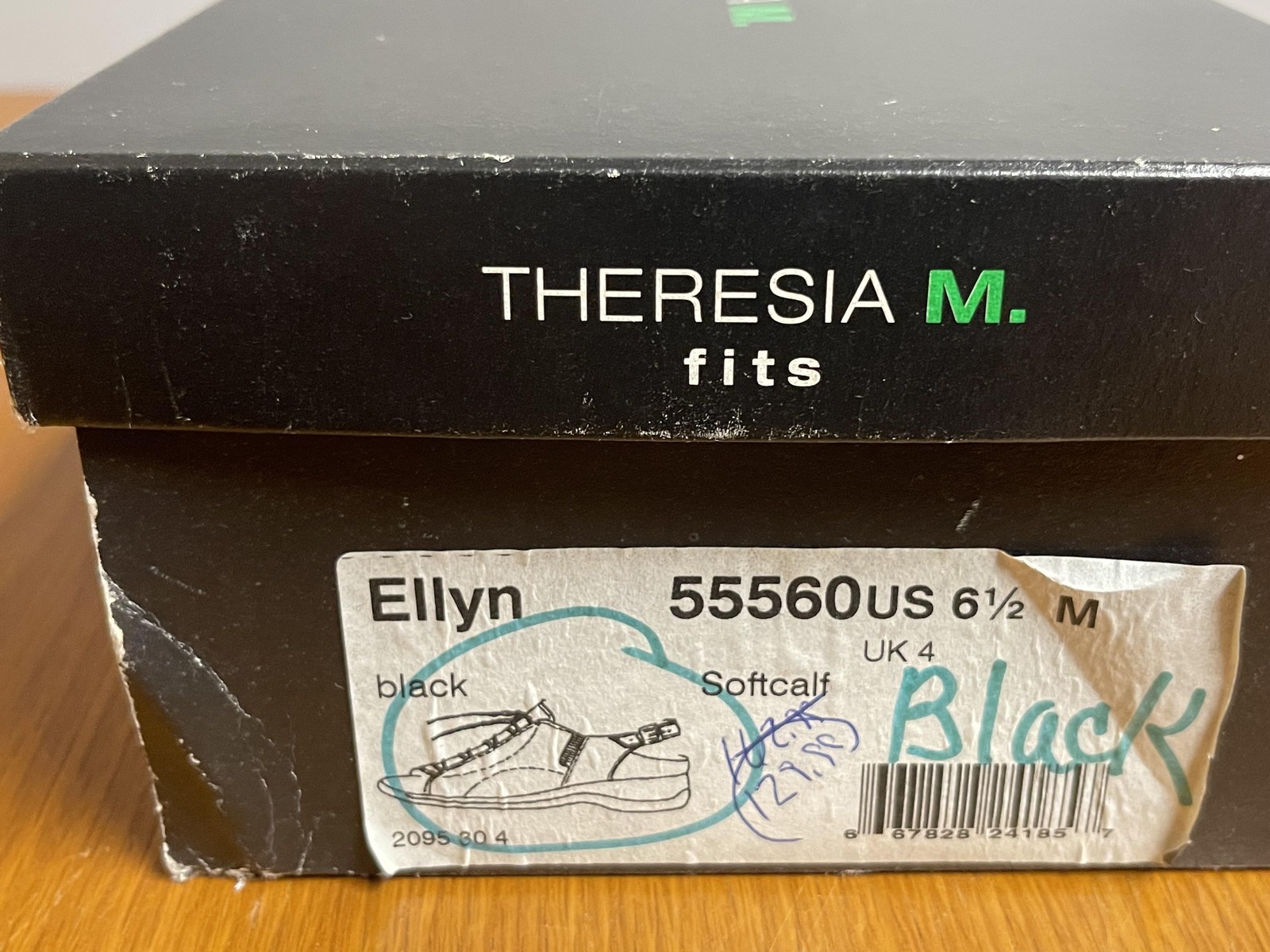 Theresia M Shoes Womens Size 6.5 Black Ellyn Softcalf Leather Comfort Sandals