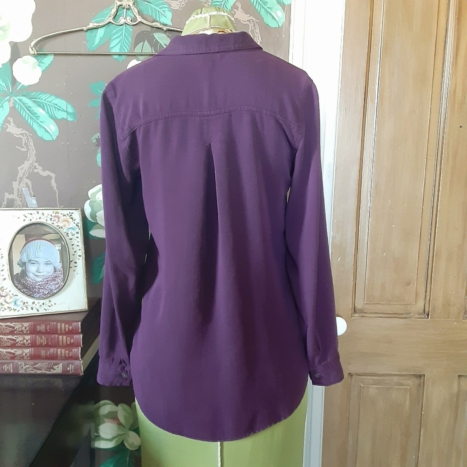 Rock & Republic Purple Button-Up Blouse XS Soft Drape Shirt Minimal Chic