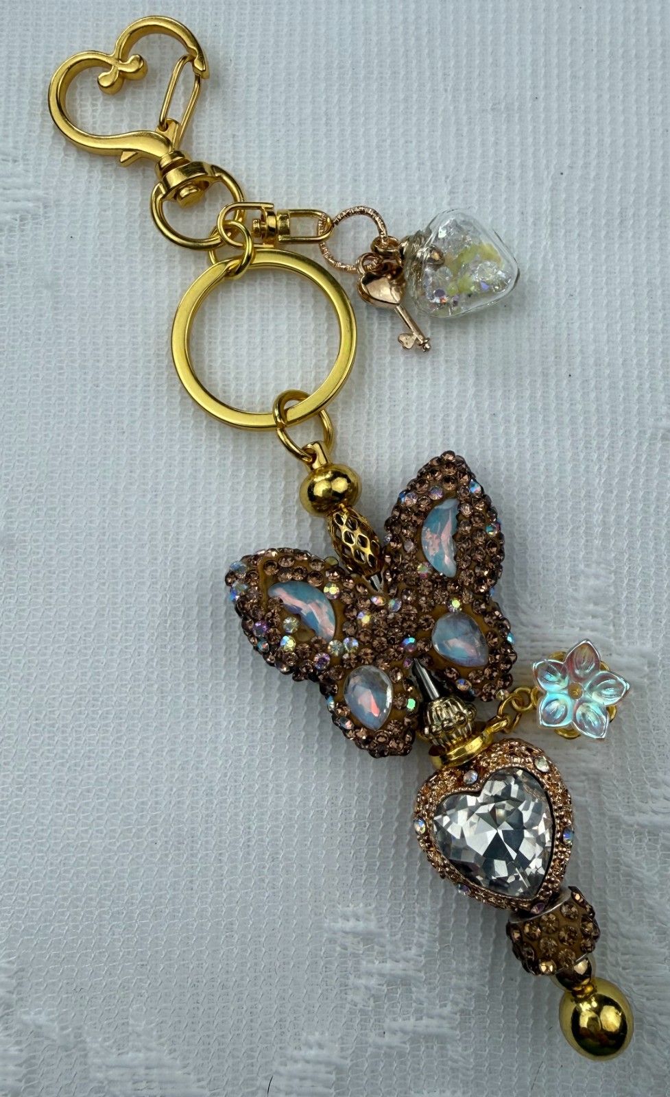 Hand made beaded key chain/Bag charm! Bling. Butterfly. Gifts. Basket filler.