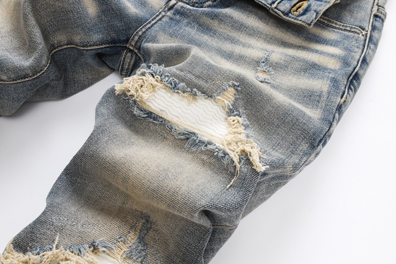 Men’s Ripped Elastic Slim fit Jeans, Retro Classic High Quality Gray Blue Pants