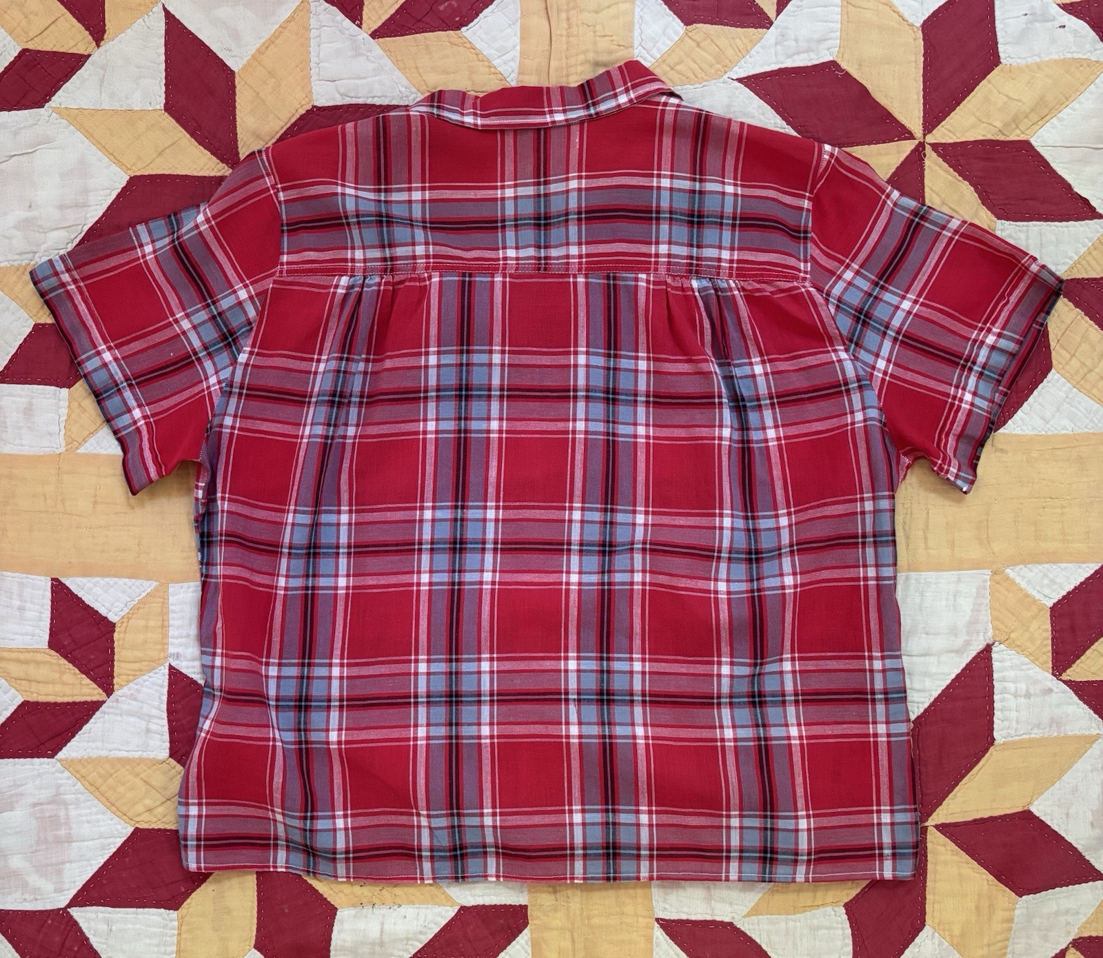 Vintage 40s 50s Bermuda Womens Plaid Open Collar Shirt Loop Collar Size 40