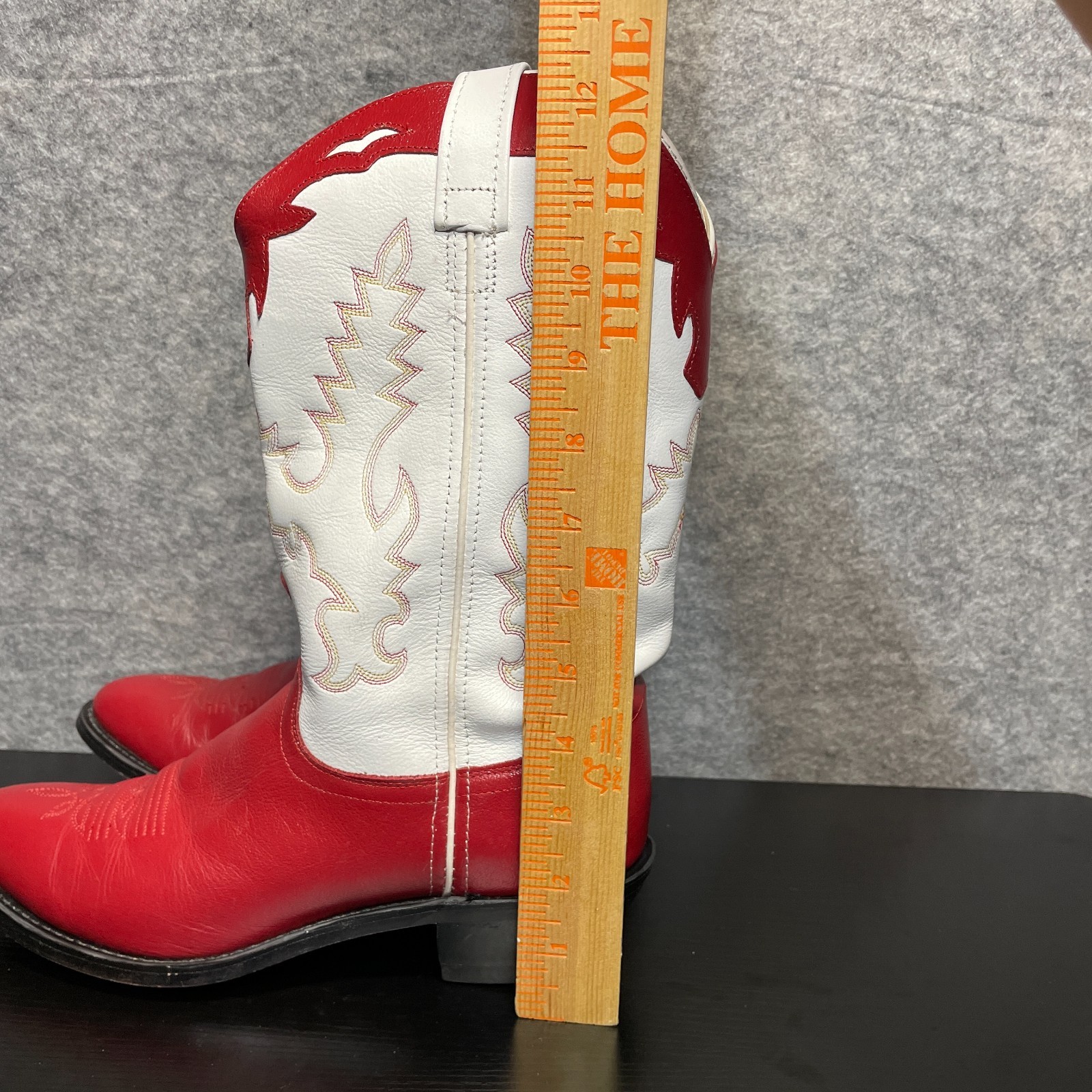 Vintage Western Cowboy Boots Women’s 8.5 Red White Leather Pull On Pointed Toe